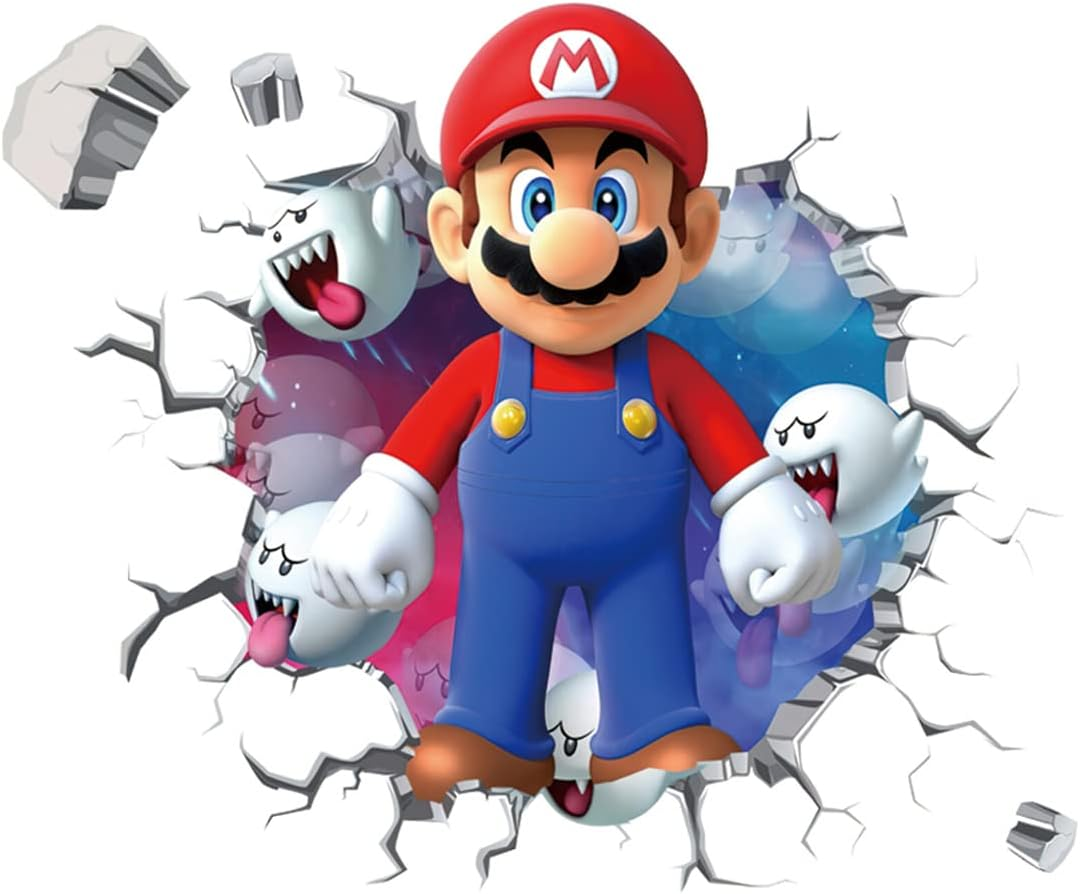 Mario Brothers Wall Decals Children Cartoon Bedroom Background Decoration PVC Wall Decor for Boys Room Living Room (Size 23.7 X 17.7 Inch) image number 1