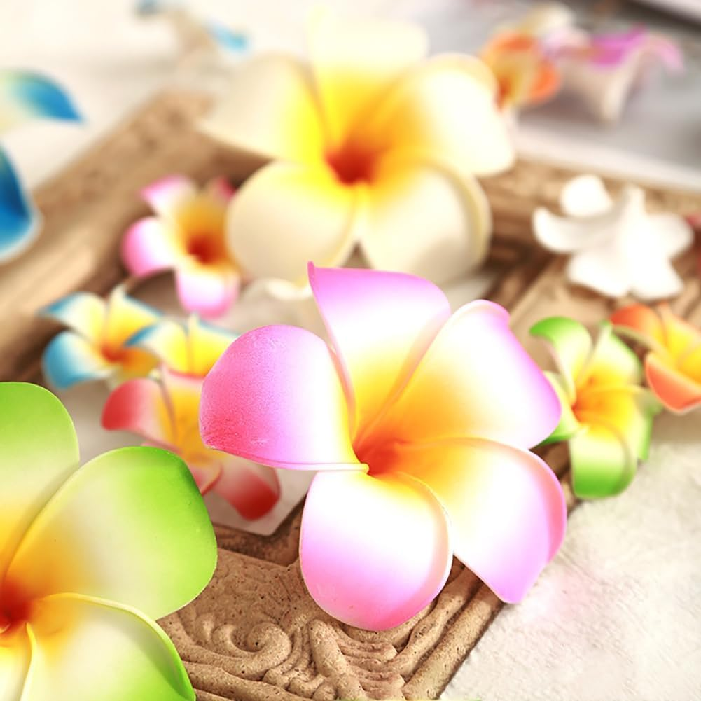 Hawaii Flower Hair Clips Set of 4-7 Cm Foam Frangipani Flowers in White and Pink for Beach Party and Festival image number 2