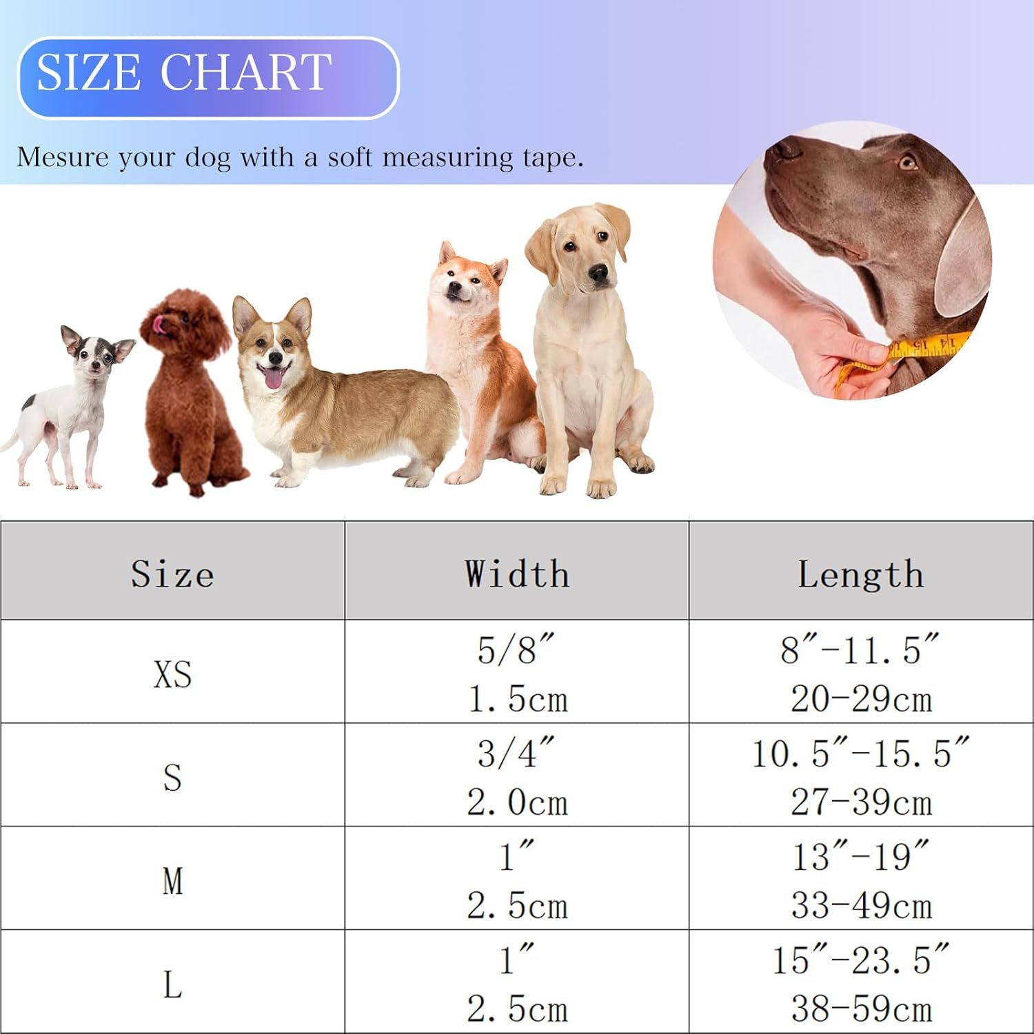 PUKAKO Reflective Dog Collar, Adjustable Soft Neoprene Padded Nylon Pet Collars with Buckle for Small Medium Large Dogs Girl, Blue Gradient, L image number 3