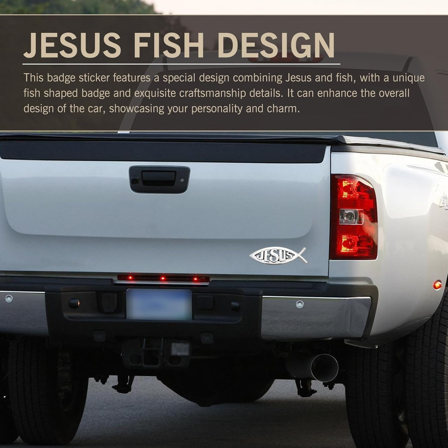 2PCS Jesus Fish Decal Sticker, 3D Car Jesus Christian Fish Symbol Decal, Waterproof Car Decoration Sticker, Trunk, Bumper (Silver) image number 3
