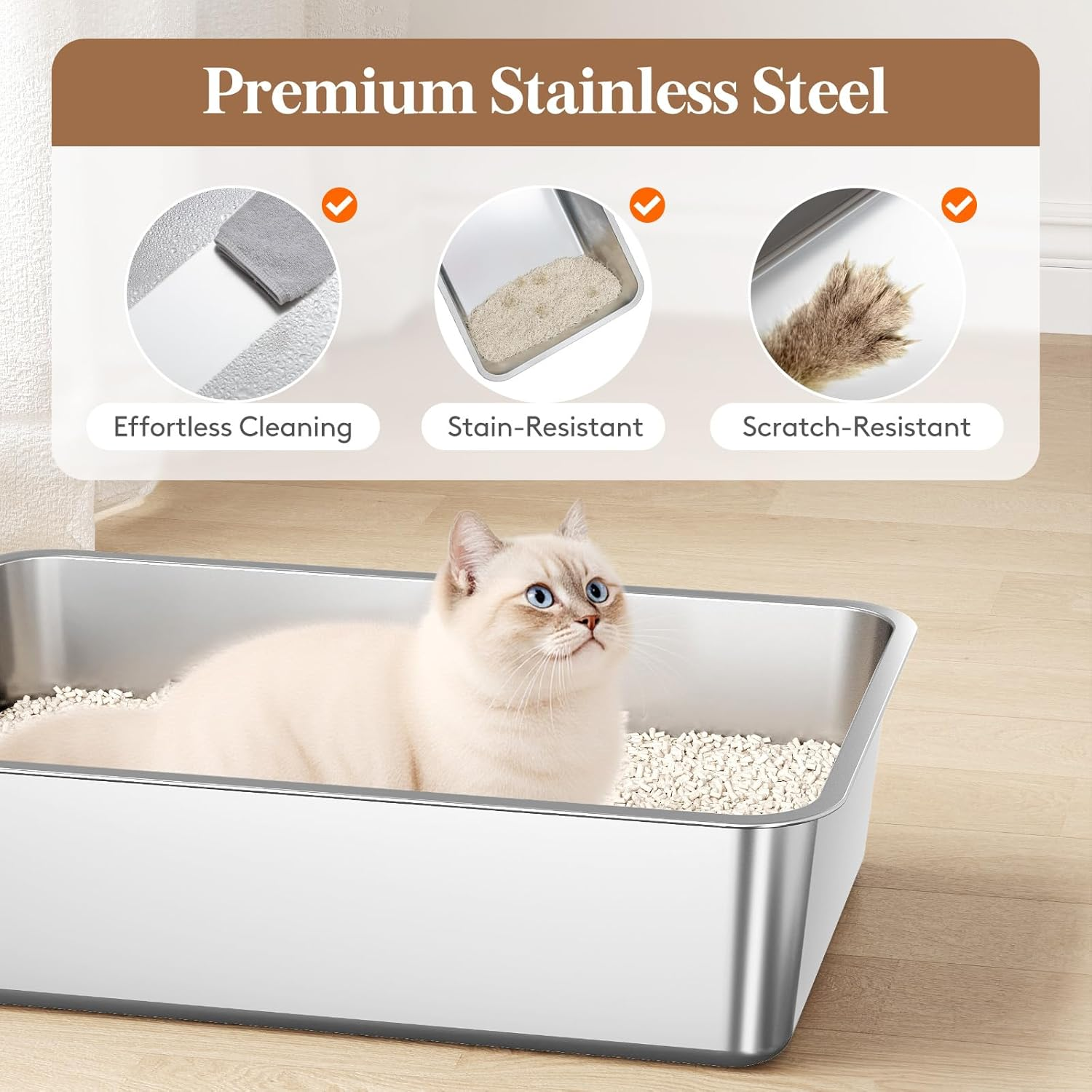 Lifewit Stainless Steel Litter Box with Plastic Lid, Extra Large Enclosed Covered Sifting Cat Litter Box, Front Entry Exit Kitty Metal Litter Box Enclosure with Scoop & Pedal, Gray