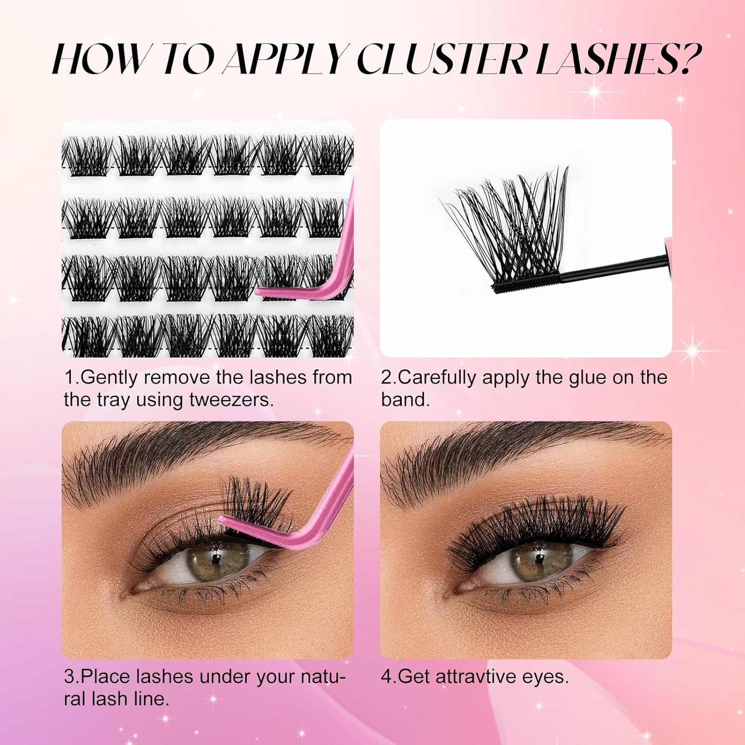 Lash Clusters DIY Eyelash Extensions Clusters Lashes D Curl 0.07 Natural Individual Lash Extensions Mixed Tray False Eyelashes Soft & Strong Thin Band DIY at Home (F32-07-D, 8-16Mm)