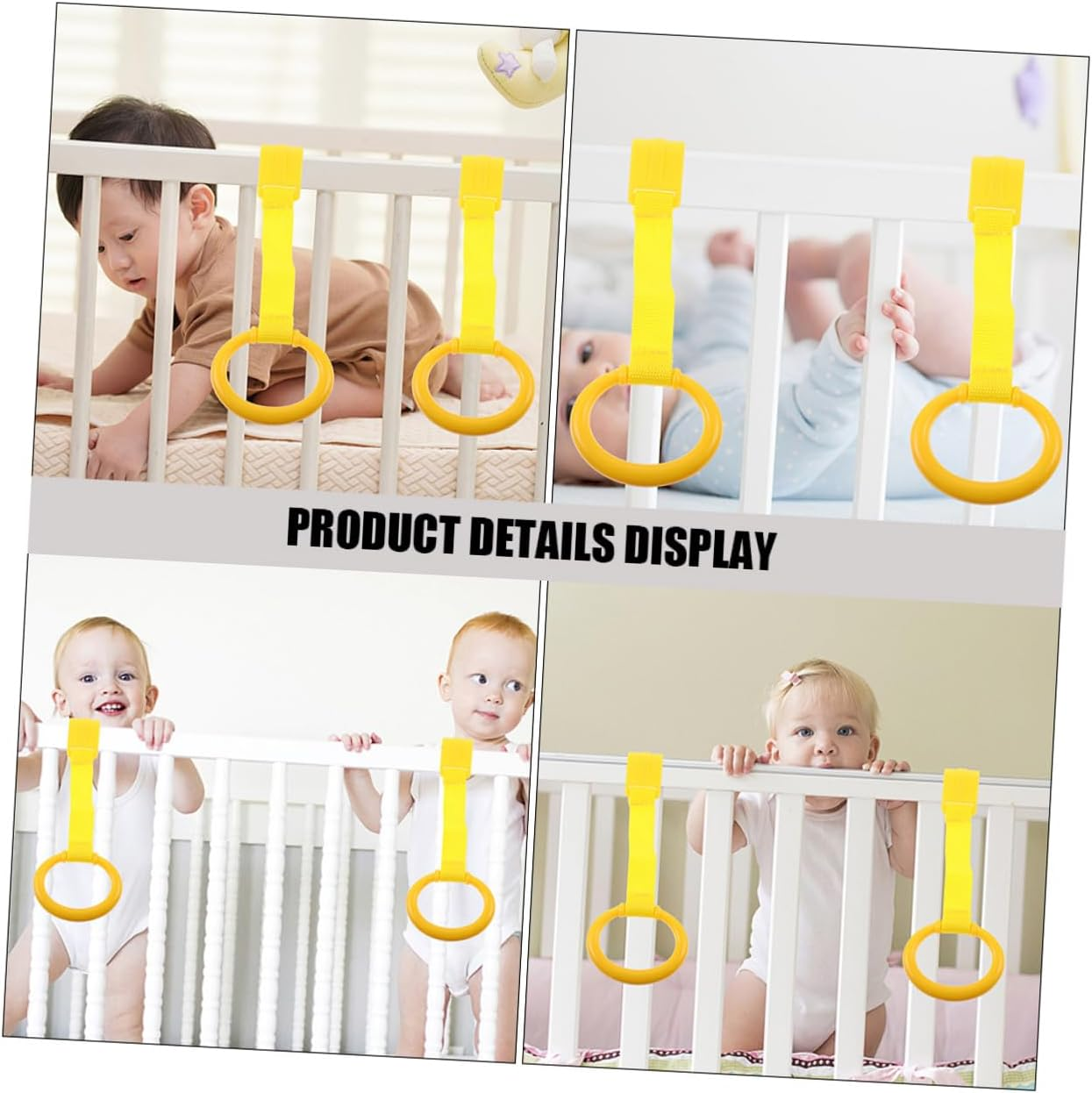 4Pcs Pull Rings for Crib Walking Assist Tools Portable Plastic Hand Pull Rings with Sturdy Webbing Strap No Screw Installation Safety Stand Support for Newborns image number 3
