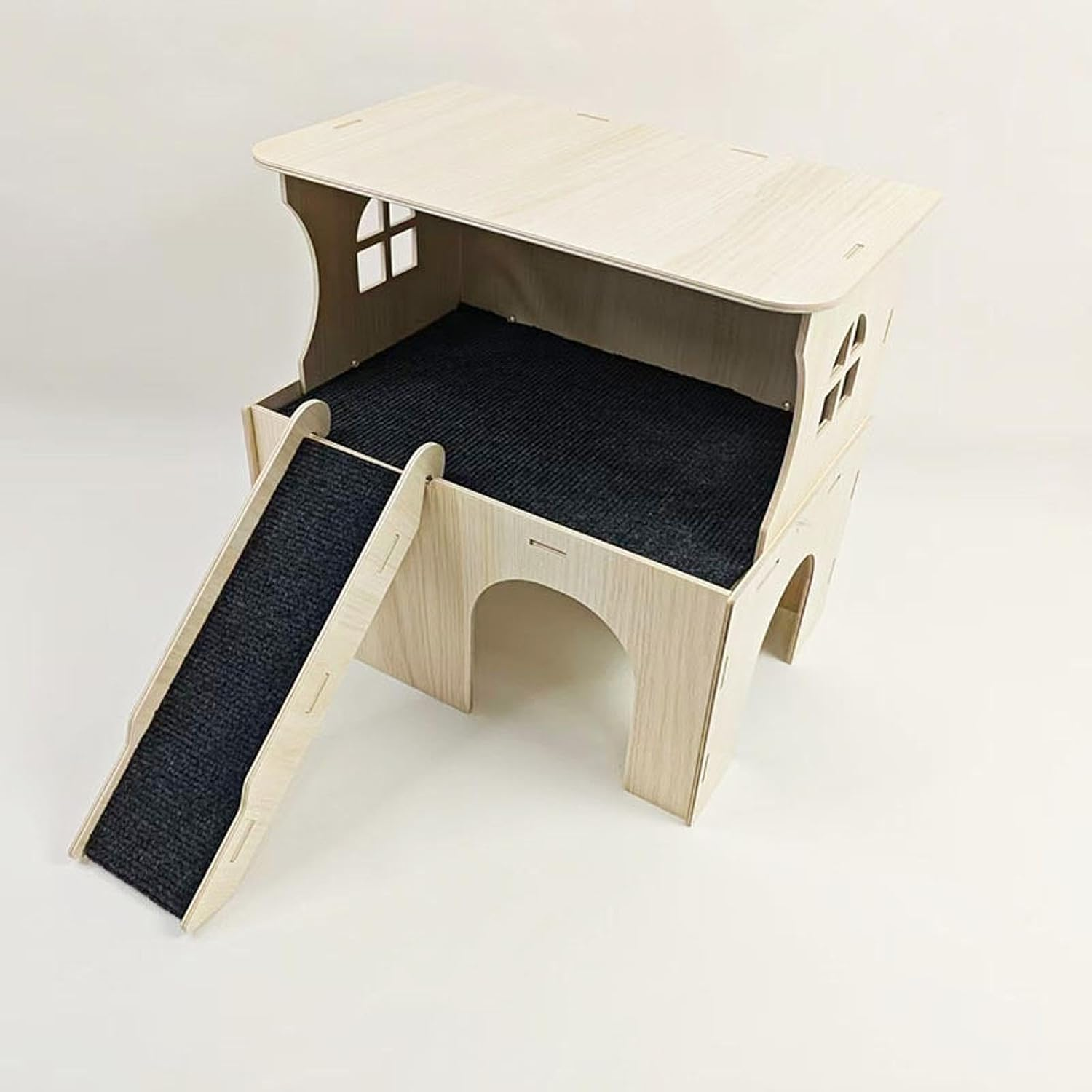 Qianly Wooden Hamster House Guinea Pig Hideout Hideaway,Hiding,With Stairs,Bed Hut Habitats Small Animal Hut for Gerbils Hamsters image number 6