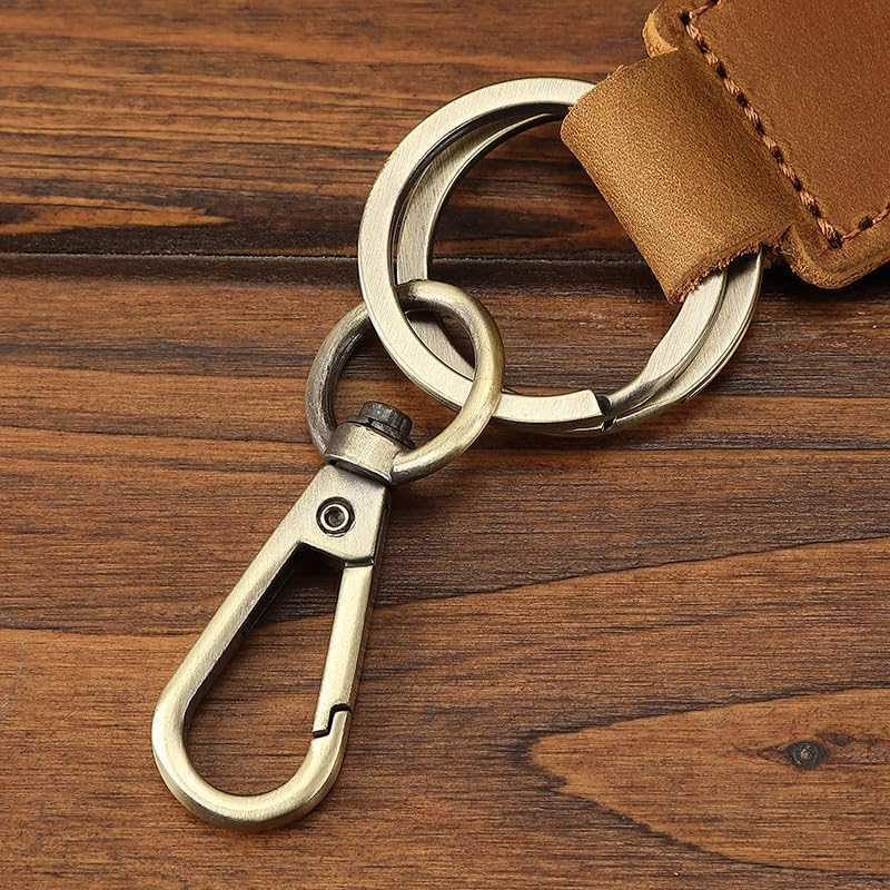 Universal Key Fob Keychain Genuine Leather Car Keychain Leather Key Chain Holder Heavy Duty Handmade Key Chains with Anti-Lost Ring for Men Women