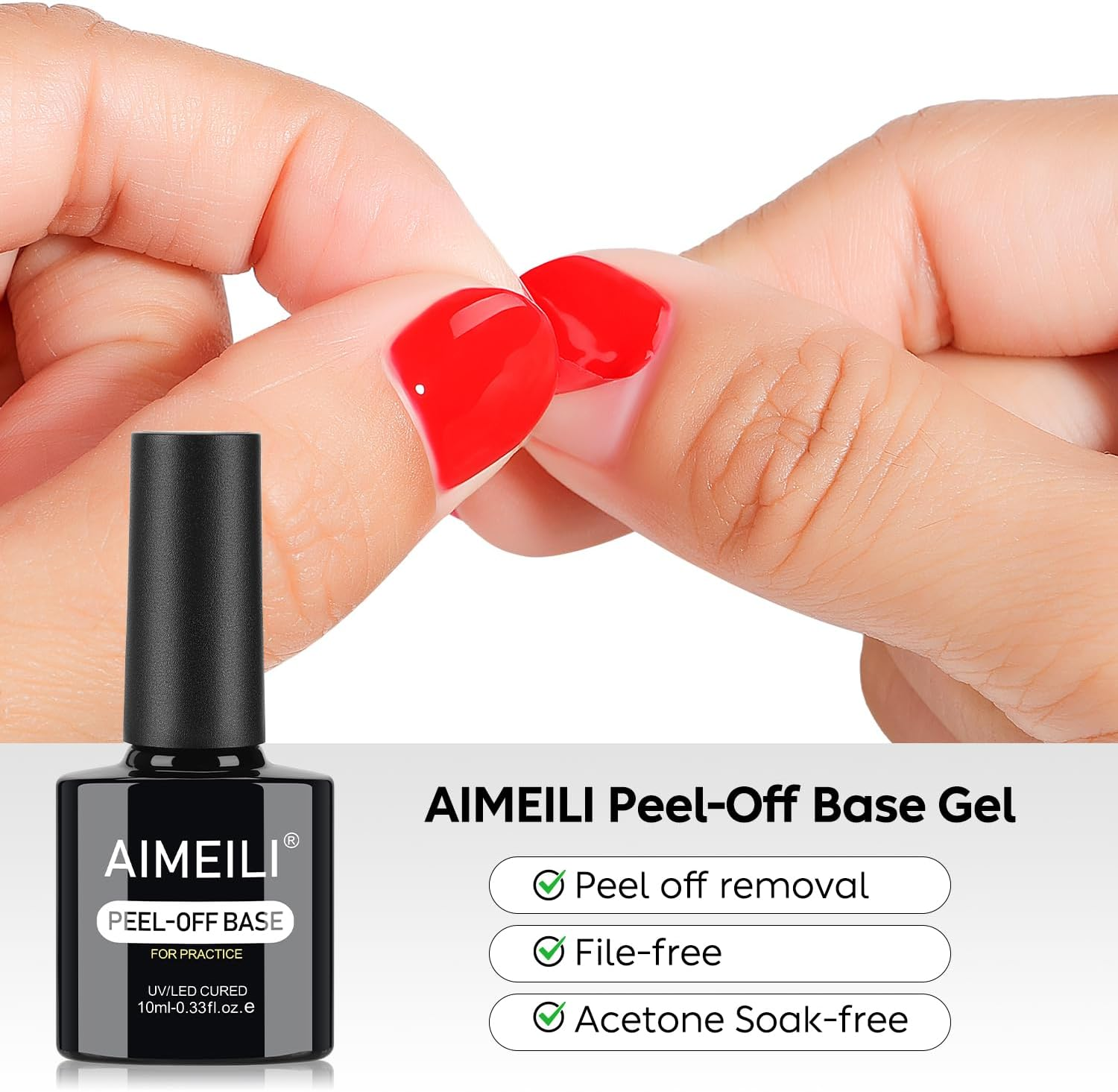 AIMEILI Peel off Gel Base Coat, Hema Free, Cruelty Free, Vegan, Easy Removal Base Gel Nail Polish for Press-Ons Nail Art Practice image number 6