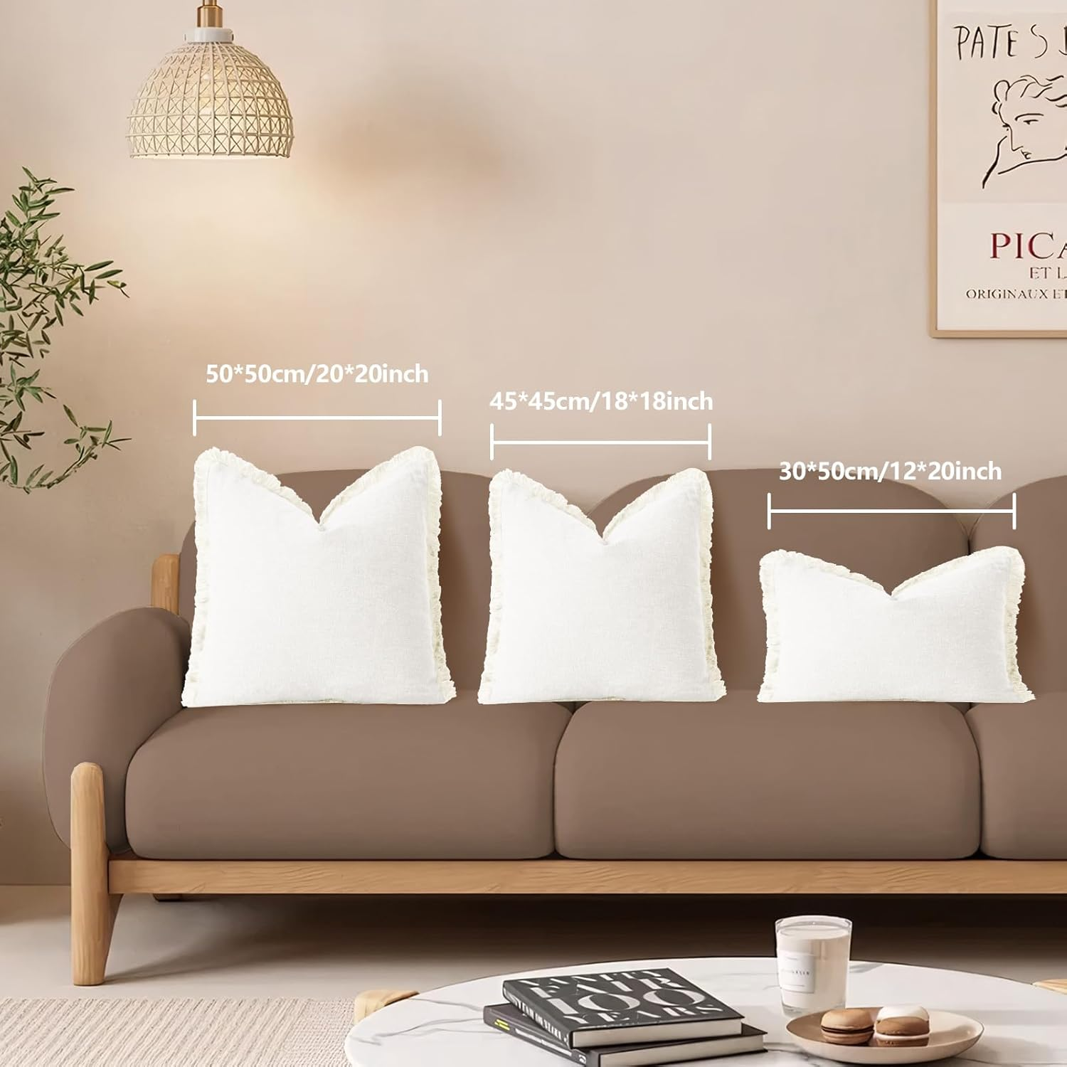 Square Pillow Covers 45X45Cm Set of 2 Cotton Pillow Covers with Fringe Soft Decorative Throw Pillows for Couch, Bed, and Home Decor White image number 7