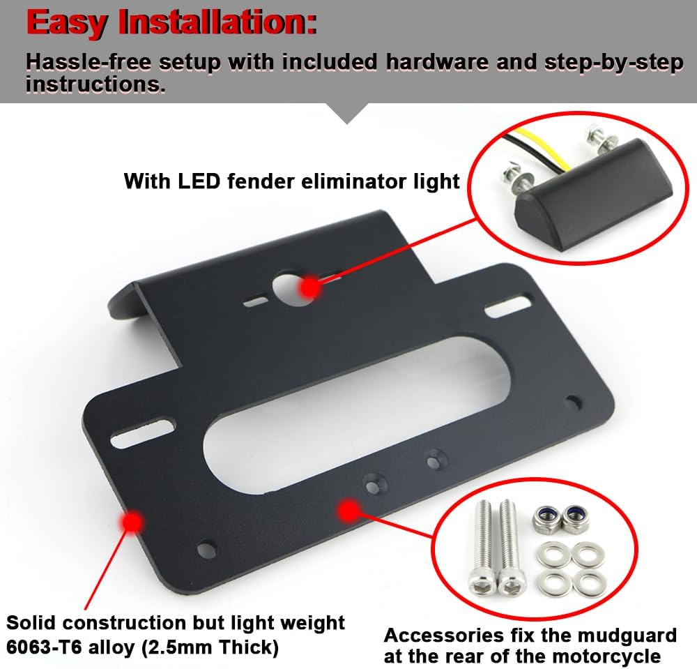 GSXR600 GSXR750 Fender Eliminator, Tail Tidy, for SUZUKI GSXR 600/750 L1 2011-2019, with Led License Plate Light (Black) image number 4