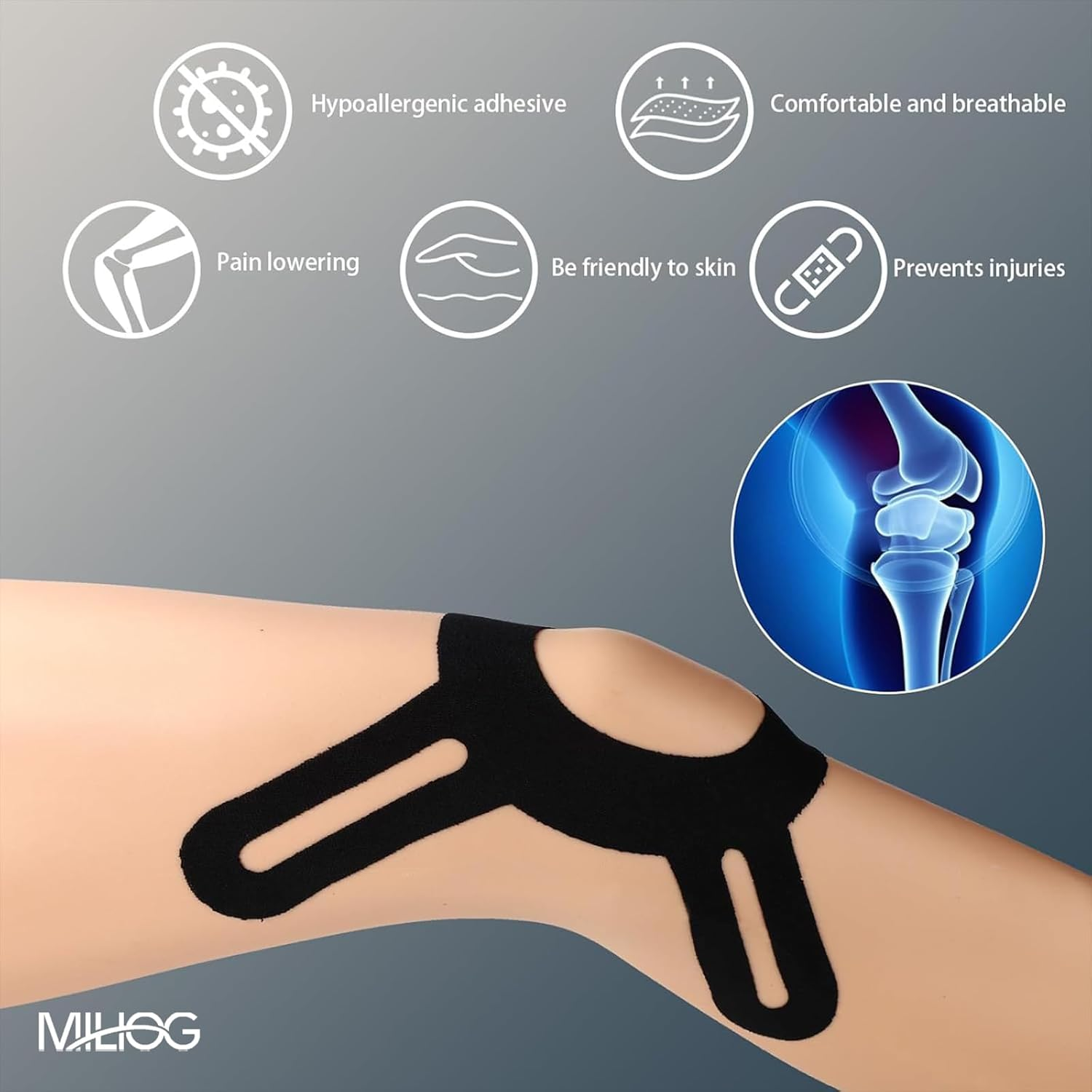 Precut X-Shape Knee Support Strips - Breathable Kinesiology Tape for Running, Basketball & Cycling | Sweat Proof Athletic Tape 25X22Cm (12 Pack) image number 6