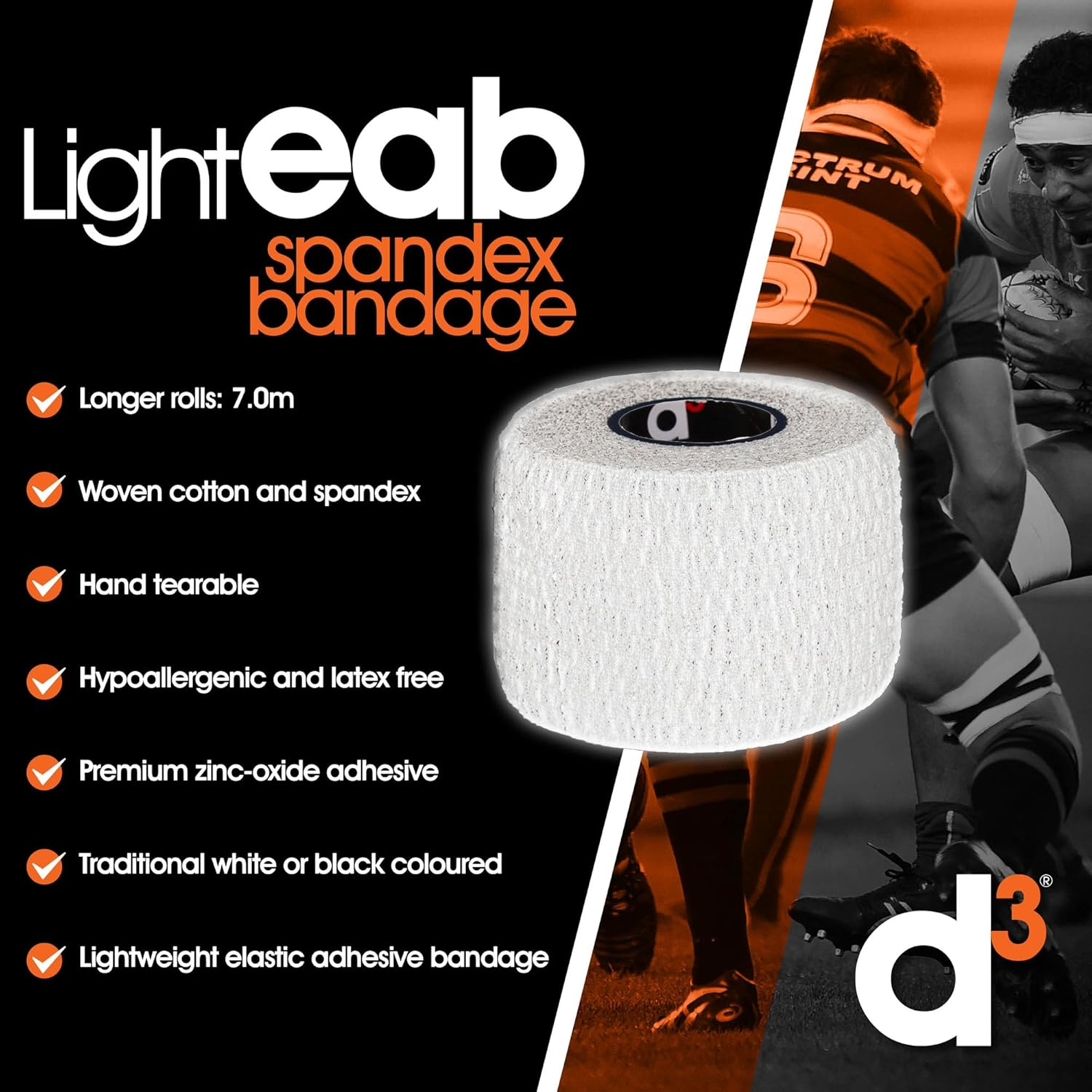 D3 Light Rip EAB Elastic Adhesive Bandage White 50Mm X 7M (3 Rolls) Hand-Tearable Weightlifting Thumb Tape Wrist, Ankle, Ear & Joint Injury Medical Strapping image number 5