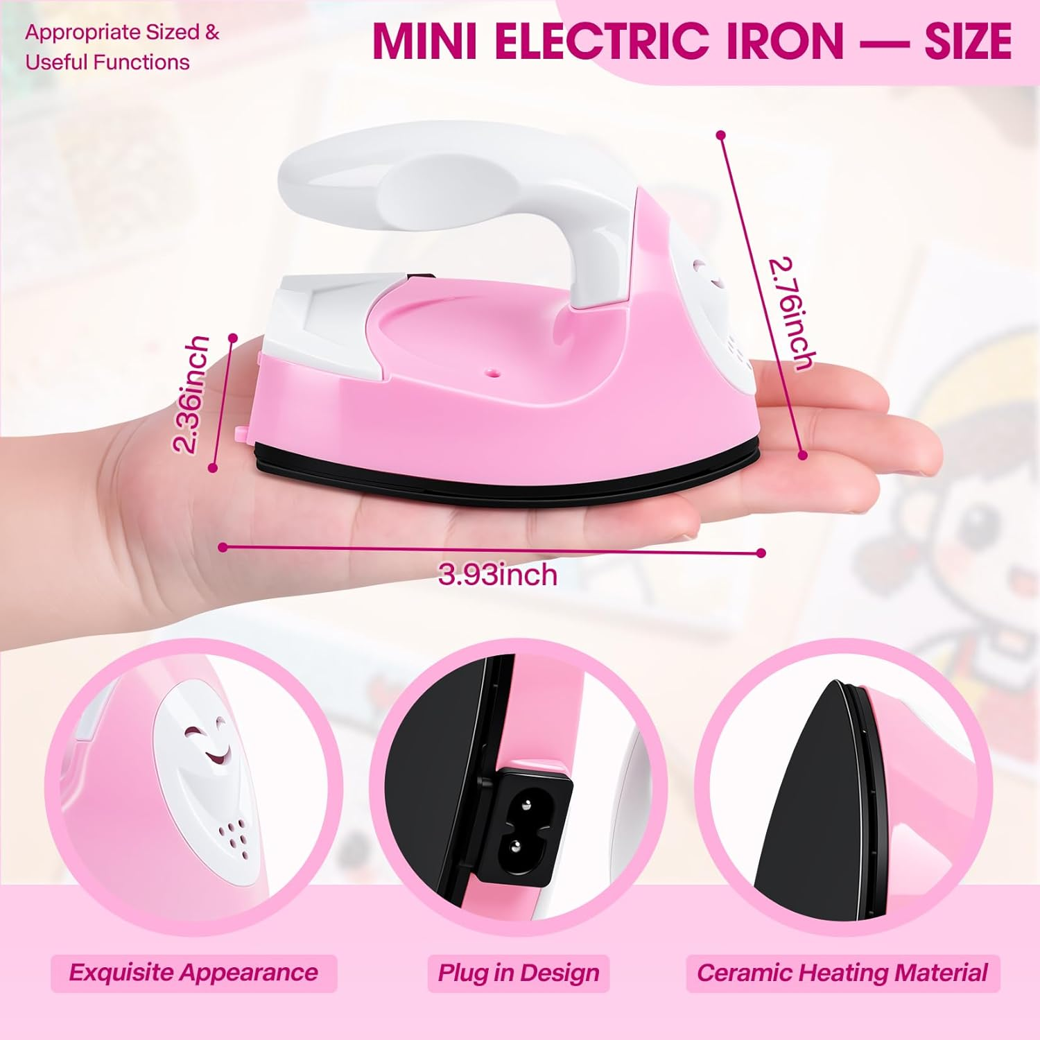 Mini Craft Iron, Pink Mini Heat Press Machine, Portable Travel Handy Heat-On for DIY Transfer Projects, Crafting Clothes image number 6