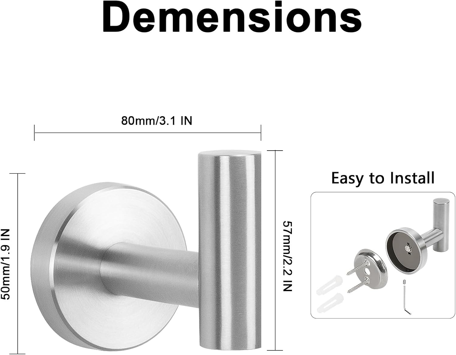 Nearmoon Bath Towel Hooks- SUS 304 Stainless Steel Robe Hook Holder, Heavy Duty Coat Hook for Bathroom Livingroom Hotel Kitchen Garage, Wall Mounted- 4 Pack (Brushed Nickel) image number 6