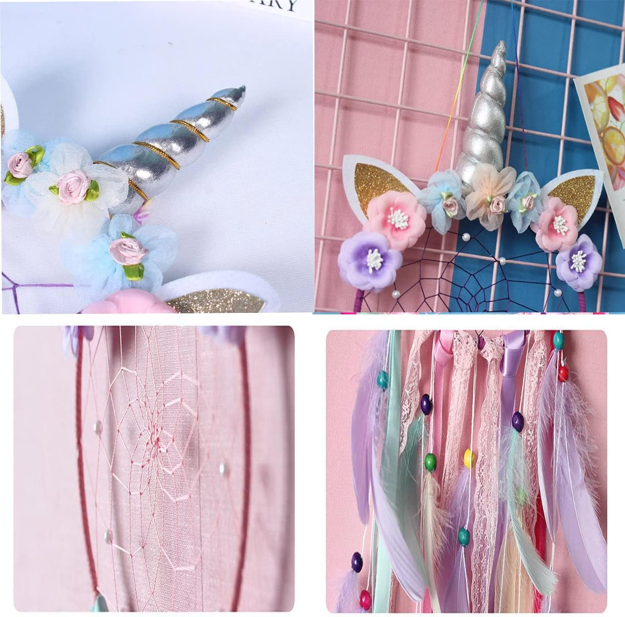 Unicorn Dream Catchers for Girls Wall Hanging Decor and Hair Clip Hanger Organizer Ornament Festival Gift image number 1