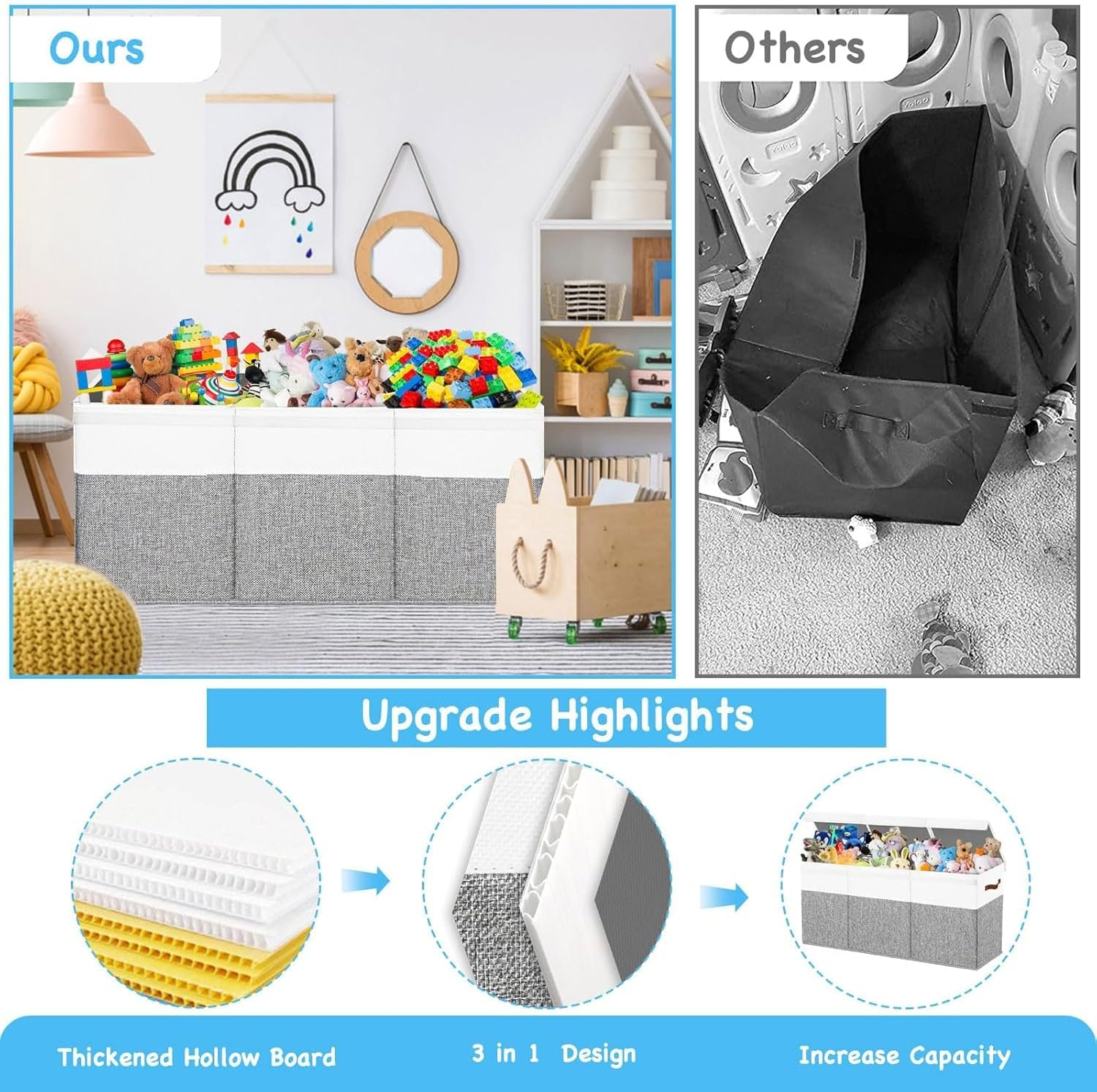 Extra Large Toy Box Storage - Collapsible Kids Toys Boxes Organizer Bins Baskets with Handles for Boys, Girls,Nursery,Playroom,Clothes,Blanket,Bedroom image number 5