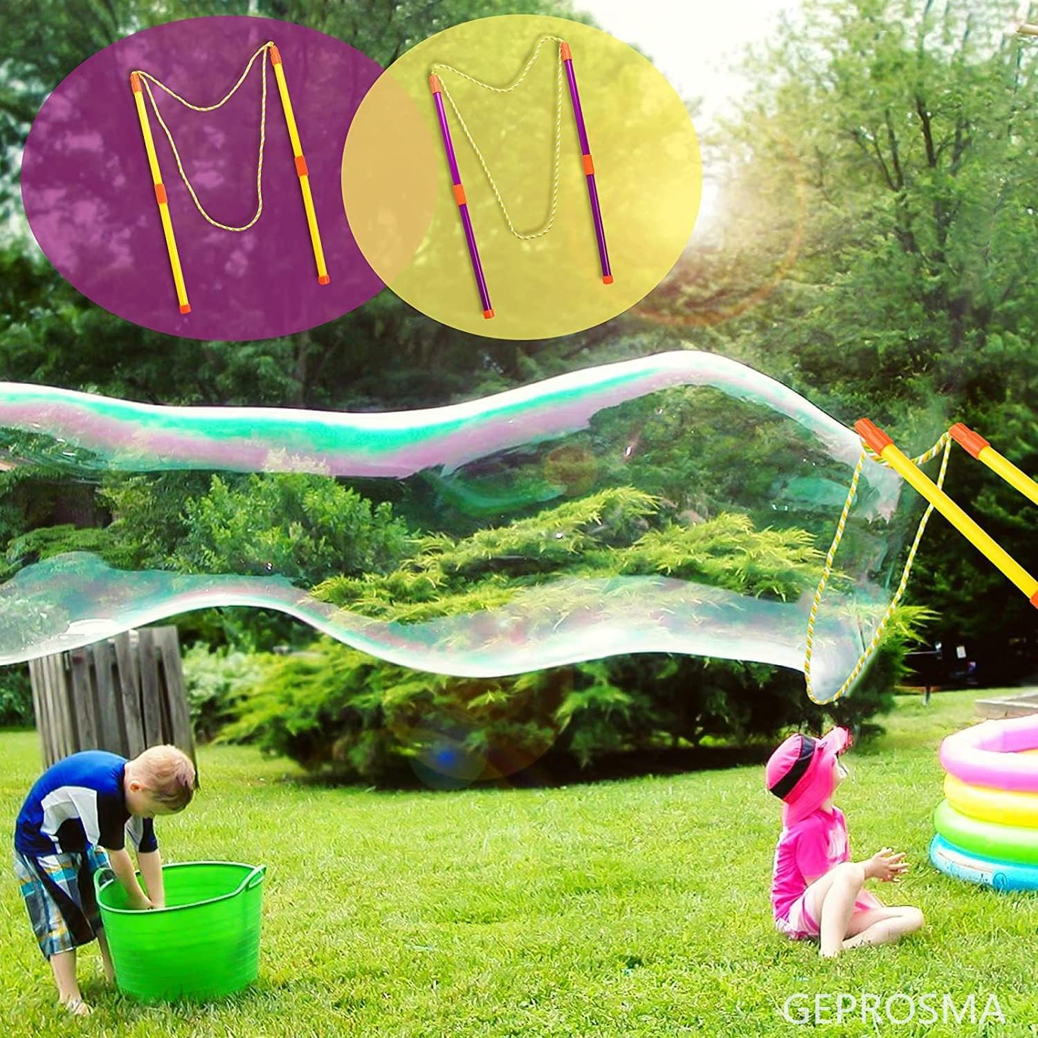 Bubble Machine Giant Bubble Wands Kit for Kids Toddlers,55Cm Big Bubble Wands Bulk Set,Large Bubble Rope Blower Maker,Outdoor Toys Garden Games Party Favors Gifts image number 5