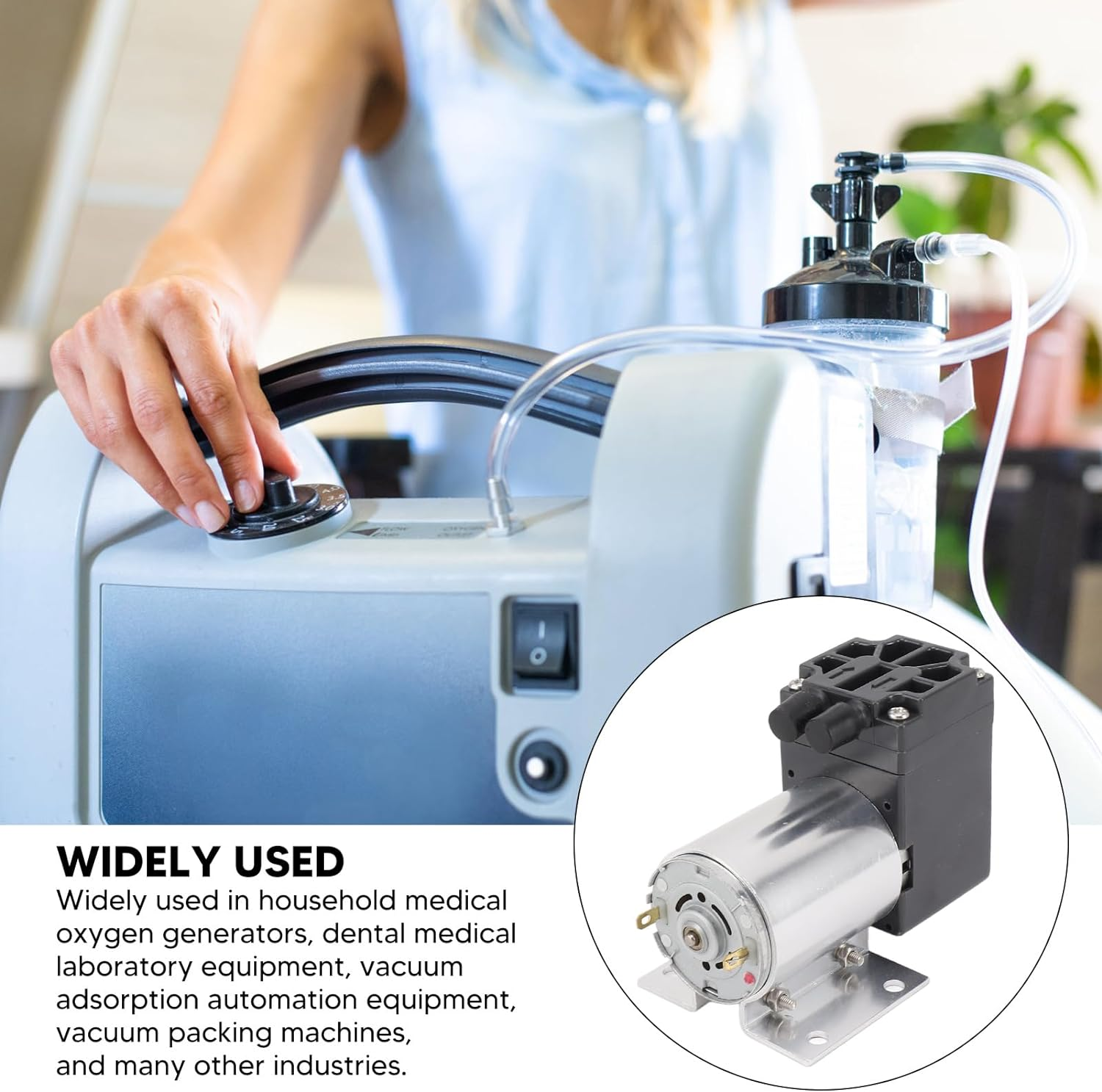 Omabeta 12V Vacuum Pump, 65-120Kpa 5L/Min DC Motor Low Noise for Industrial Equipment,Mini Small Oilless Vacuum Pump image number 1