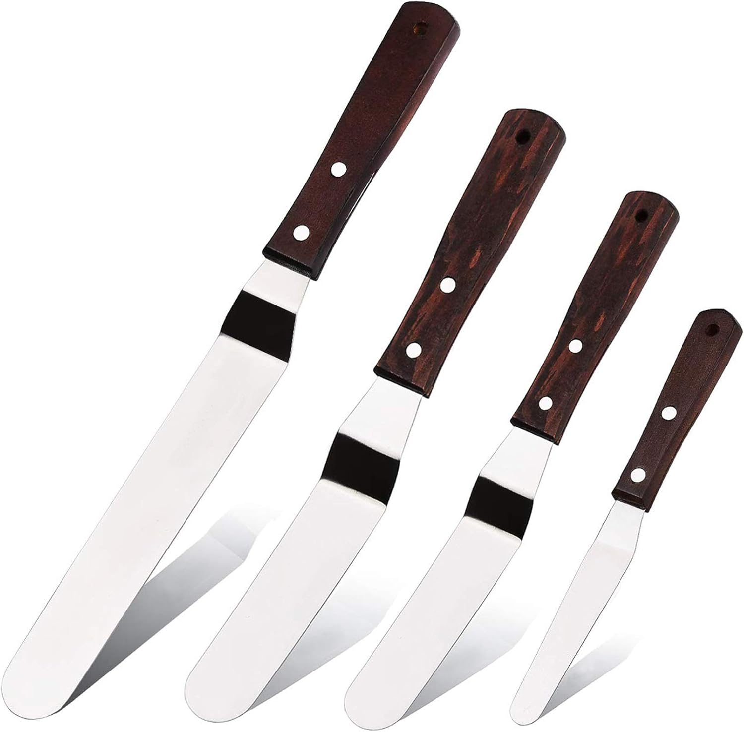 Acronde 4PCS Straight Cake Icing Spatula Set 4&rdquo; 6&rdquo; 8&rdquo; 10&rdquo; Professional Stainless Steel Cake Decorating Frosting Spatulas with Wooden Handle (Straight)