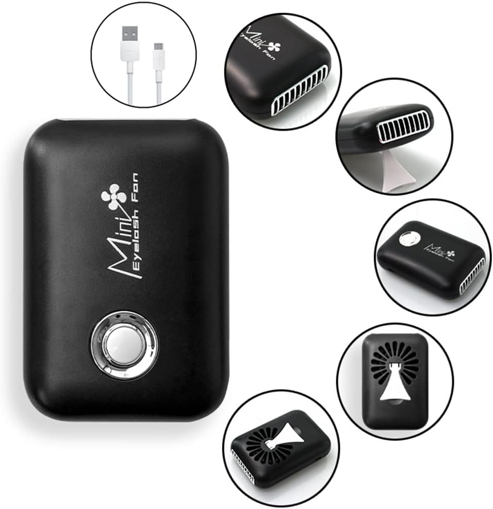 Threeh Eyelashes Fan Mini USB Rechargeable Electric Bladeless Handheld Cooling Fan with 3 Adjustable Speeds and T-Bracket,Black - Red image number 6