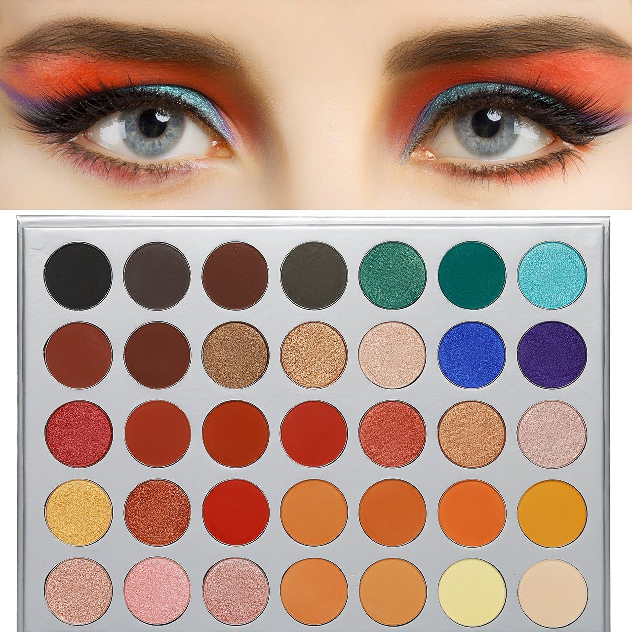 Valuemakers Eyeshadow Palette Matt Colourful, Eyeshadow Palette Cream Highly Pigmented Palettes Eyeshadow Green Red Gold Pink Nude Tones Yellow Blue Vegan Shimmer Eyeshadow Palette 35 Colours Set image number 1