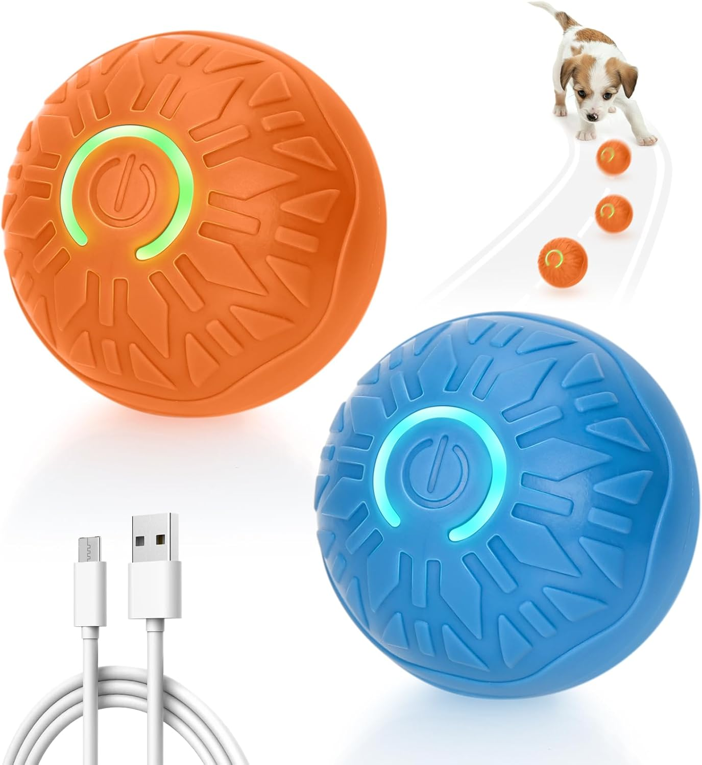 MR.TIMELAG Smart Interactive Dog Toy, Moving Activated Automatic Bouncing Rolling Dog Balls with Led Lights, Durable Sports Pet Toy For/Small/Medium Dogs,Usb Rechargeable(Orange+Blue) image number 5