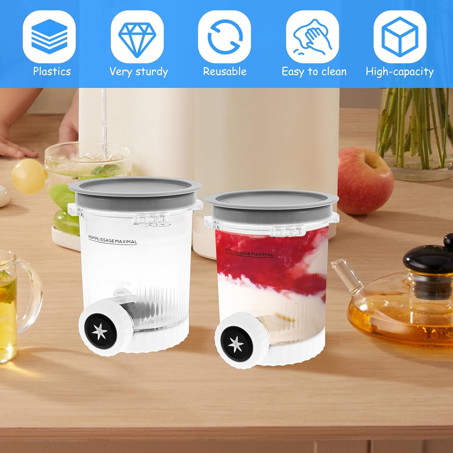 2 Pack Ice Cream Tubs for NC700 Series Swirl 500ML Reusable Ice Cream Storage Cup with Lid and Spoon Dishwasher Safe for Kitchen Homemade Icecream (Grey, 2Pack) image number 6