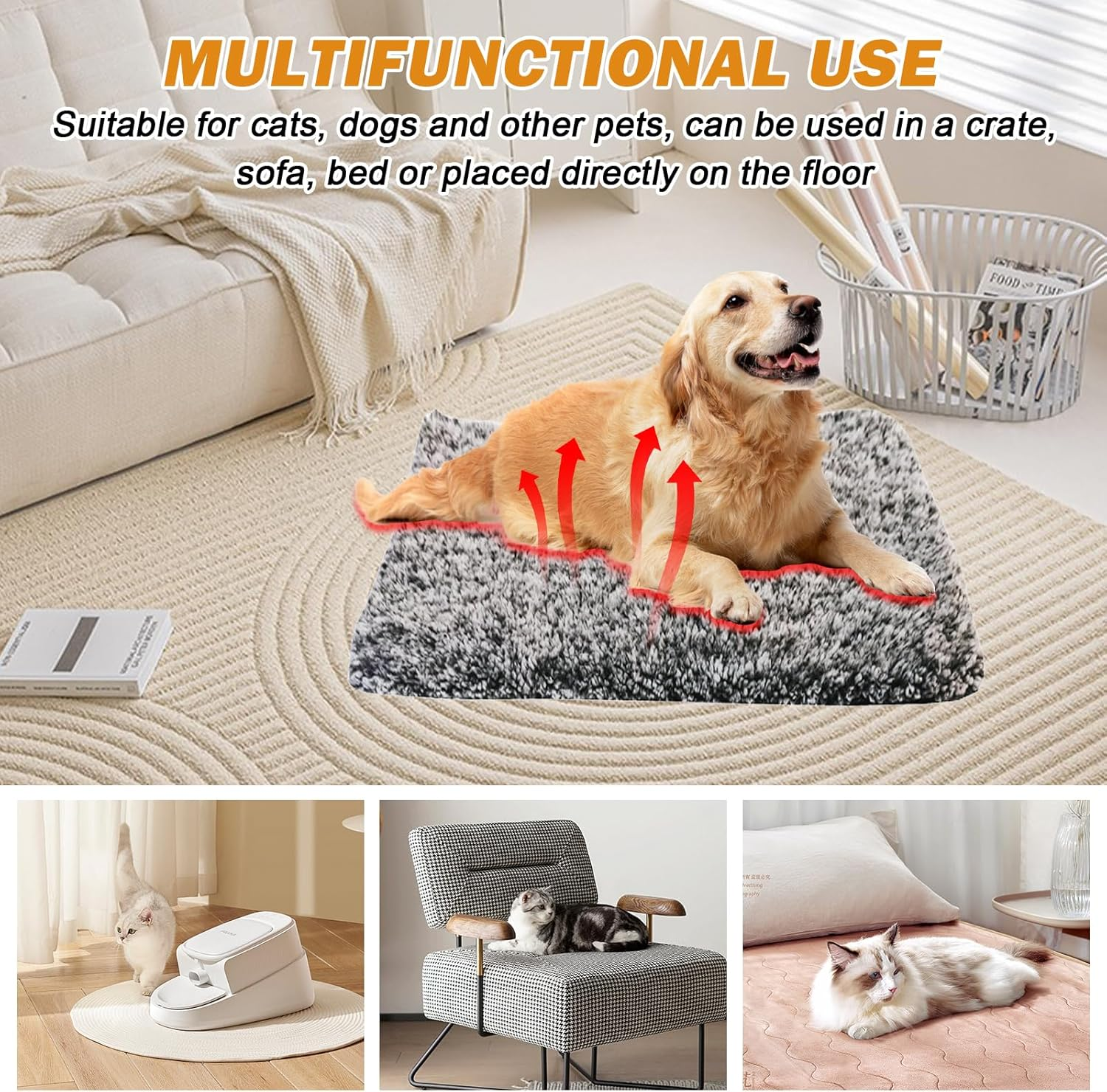 SPORWAY Self-Heating Pet Blanket, Fabric, Single Layered, Grey, 58X88Cm, Winter image number 2