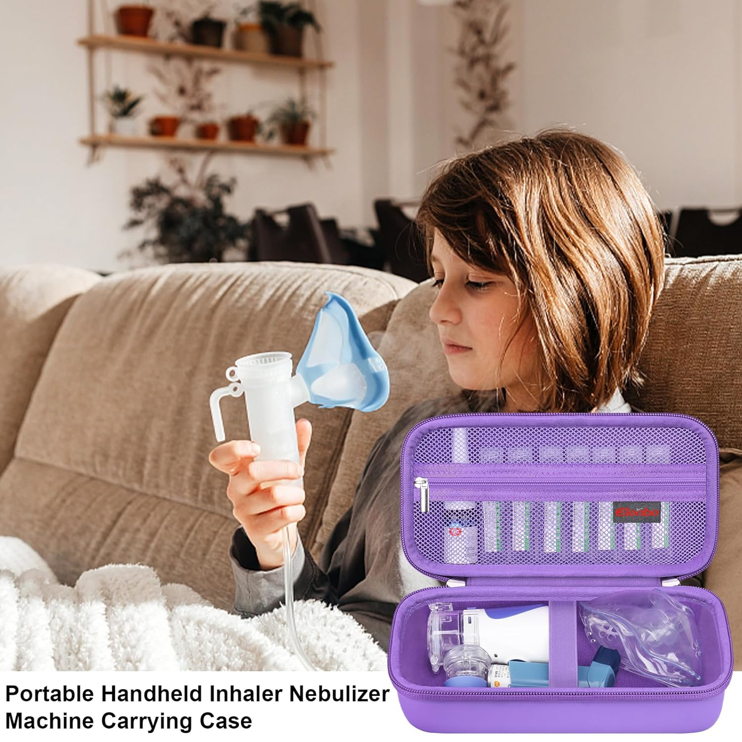 Elonbo Carrying Case for Portable Handheld Inhaler Nebulizer Machine for Adults and Kids, Asthma Inhaler Travel Case, Handheld Mesh Atomizer Machine Holder, Inhaler Spacer Bag, Purple image number 3