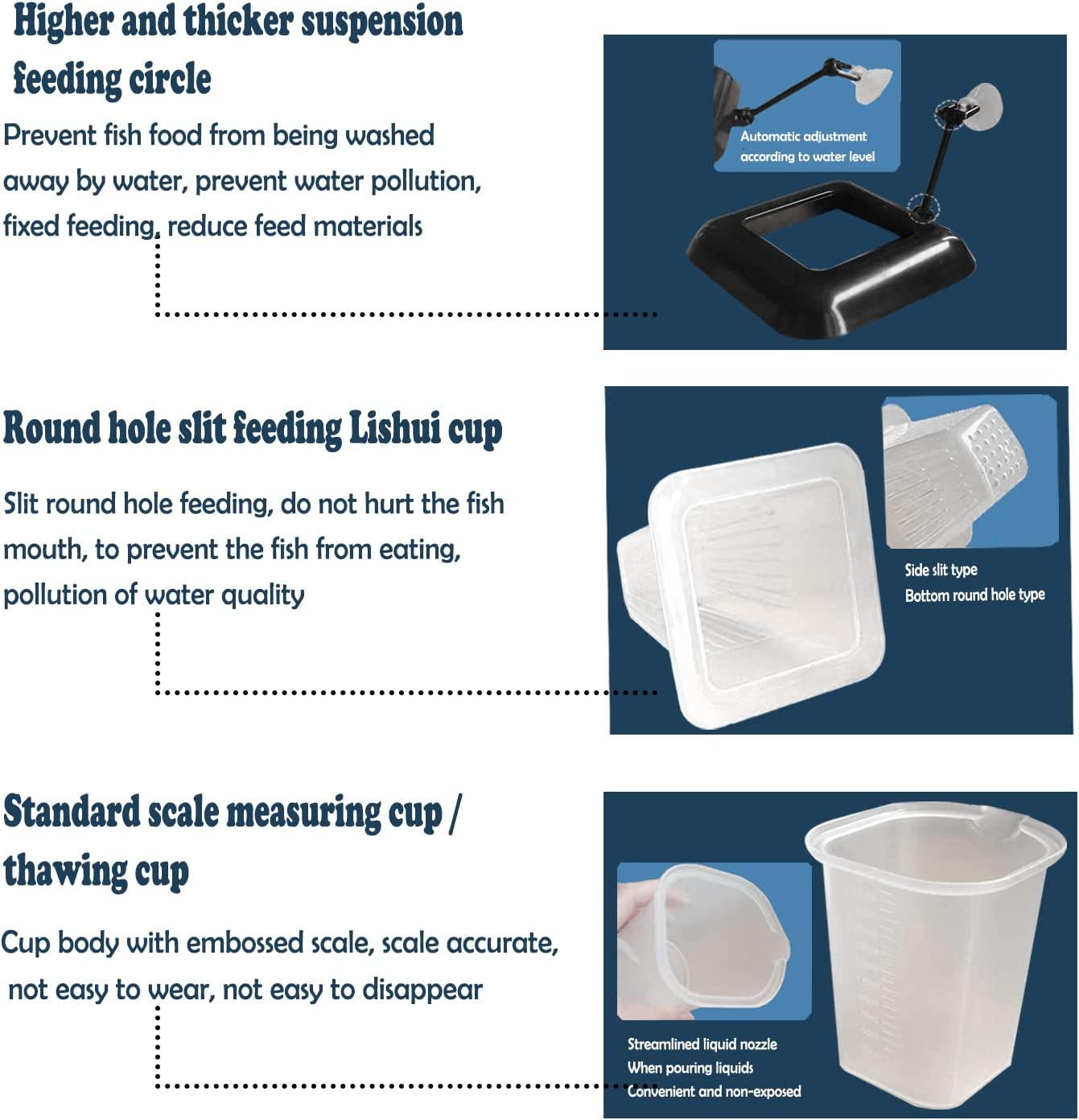 FLOURITHING Multi-Function Fish Feeder Ring Set Aquarium Fish Tank Live Red Worm Food Feeder Plant Cone Cup Feed Thaw Measuring Cup Shape Basket for Feeding Feeding Fish Aquatic Pet for Betta - Blue image number 3