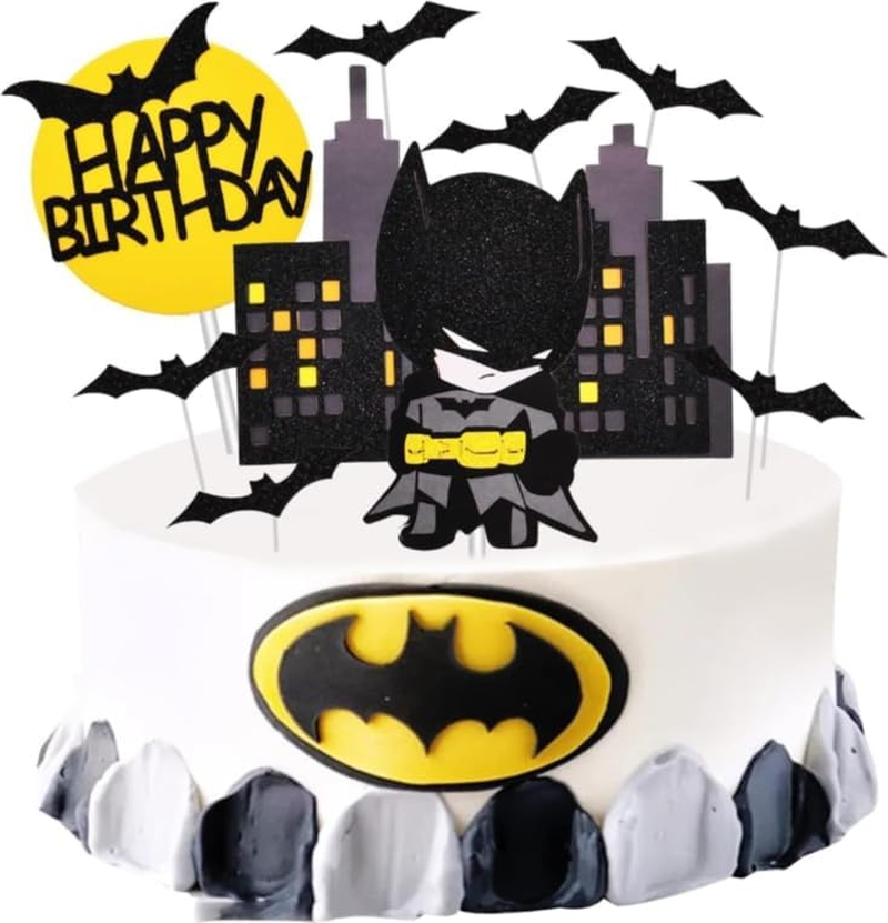 Batman Cake Topper - 10 Count, White, Batman & Bat-Shaped, Reusable, Perfect for Birthdays, Weddings & More