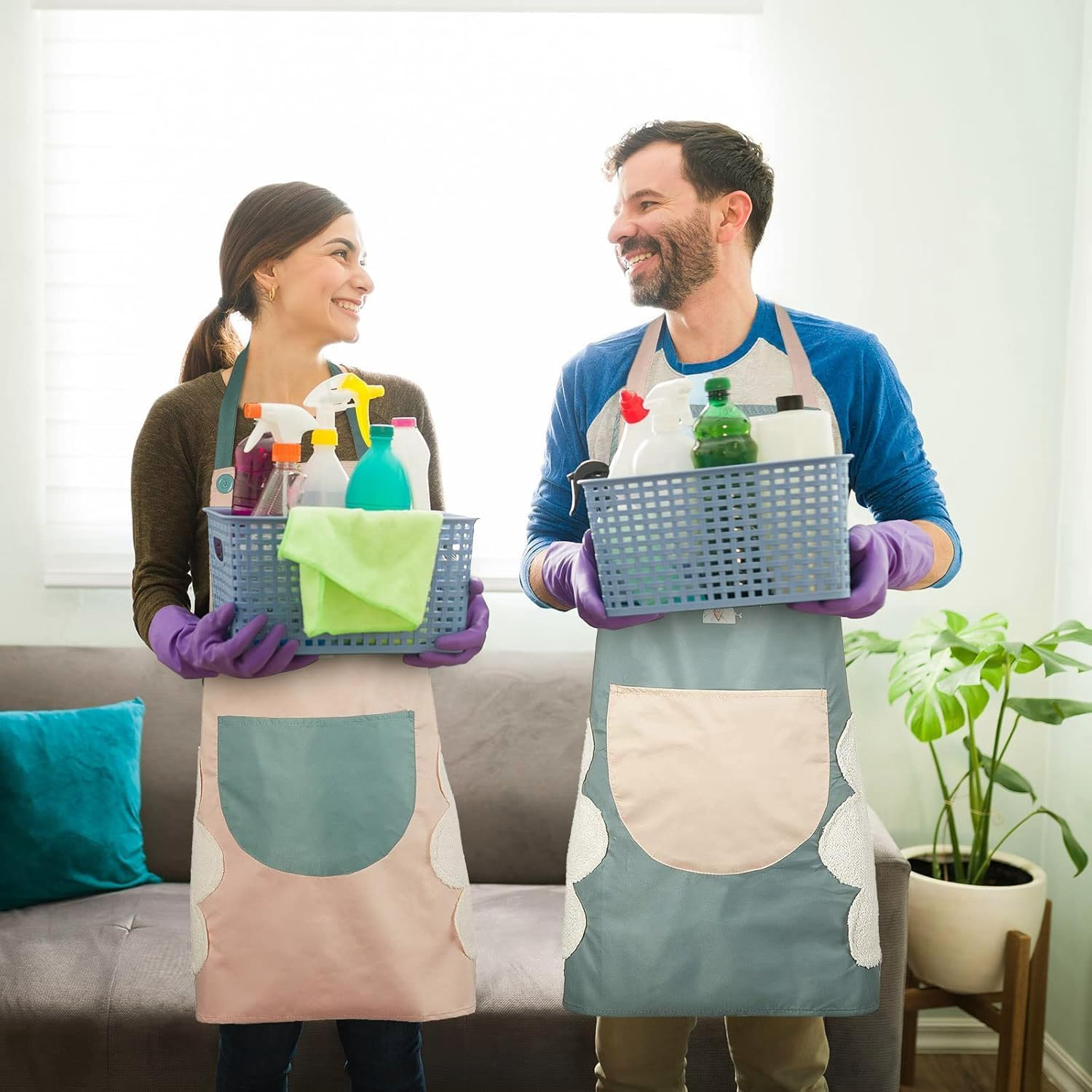 2 PCS Kitchen Apron, Waterproof Kitchen Apron with Hand Wipe, Adjustable Chef Aprons for Kitchen, Cooking, Baking, BBQ, Grill image number 3