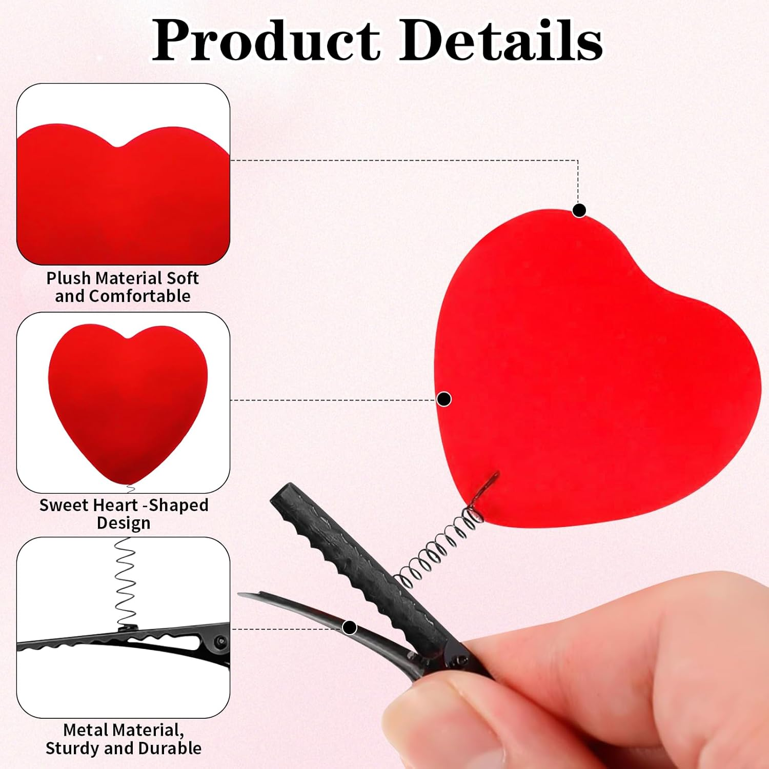 Heart Hair Clips Women'S Red Plush Heart-Shaped Hair Clip Heart Shape Decorative Hair Clip Love Hair Clips Hair Accessories for Valentine'S Day Wedding Birthday Party (6) image number 6