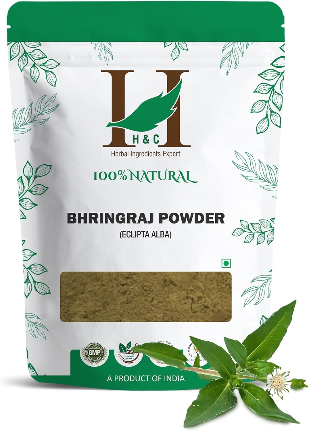 H & C- 100% Natural Bhringraj Powder for Hair (227G / 0.5 LB/ 240Ml) - Hair Growth Rejuvenator from Indian Ayurveda image number 3