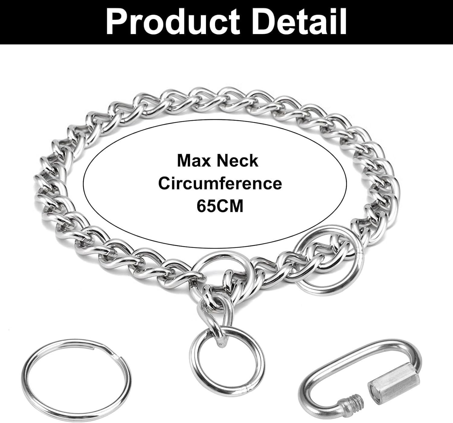 Dog Chain Collar, 65 Cm Dog Collar Chain, Adjustable Dog Chain with Secure Buckle, Dog Chain for Dog Training, Stainless Steel Dog Necklace, Metal Dog Collar for Walking image number 6