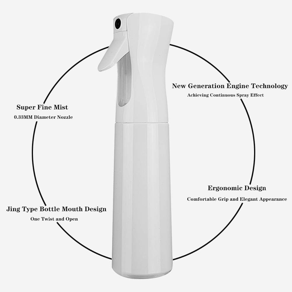 Hair Spray Bottle Empty Plastic Trigger Spray Bottle Refillable Fine Mist Sprayer Bottle 2 Pack 10Oz /300Ml for Hair Styling, Cleaning, Garden Continuous Water Mister (Black&White) image number 6