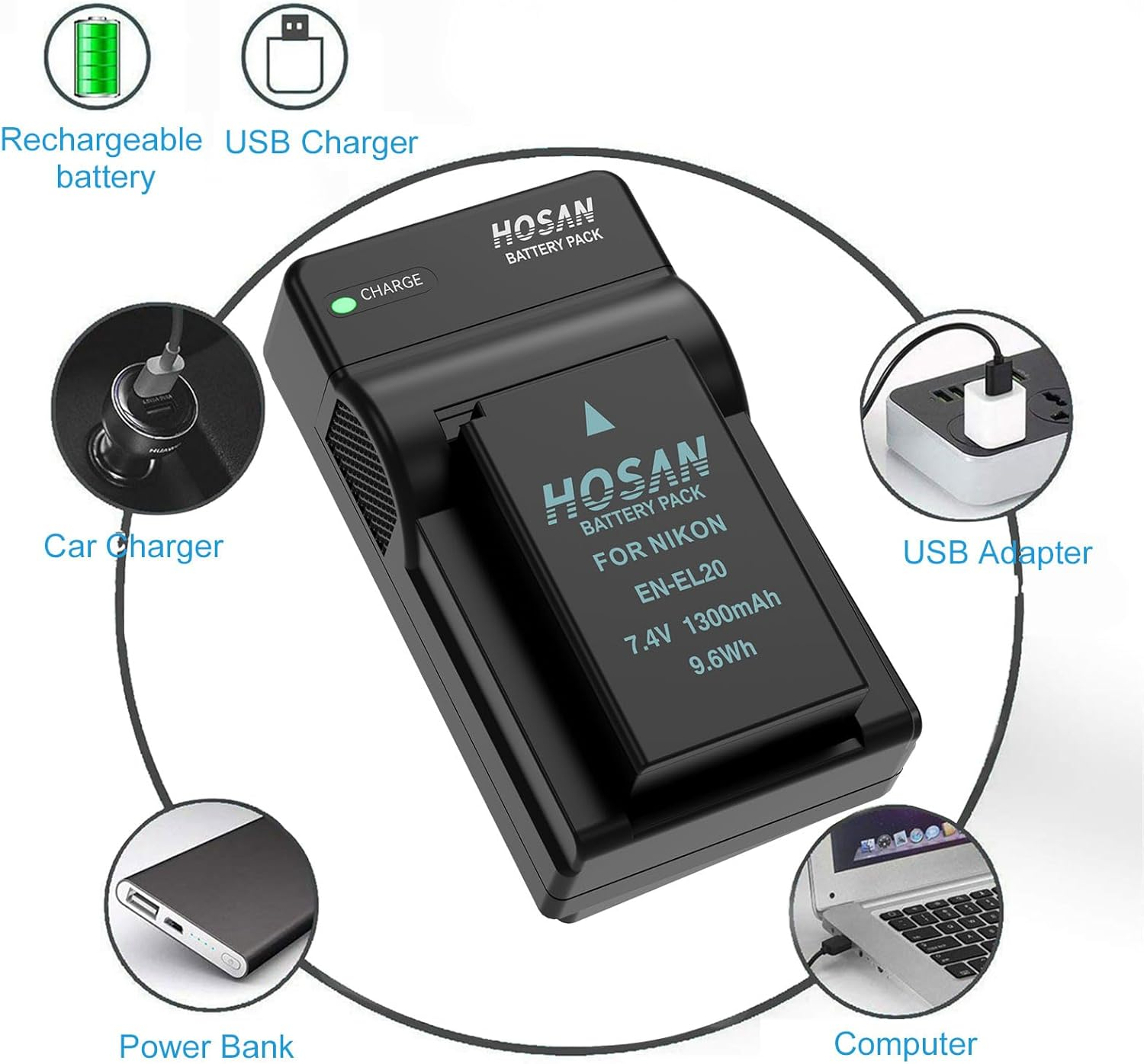 EN-EL20 En-El20A Battery (2 Pack) and USB Charger Kit for Nikon 1 J1, J2, J3, S1, V3, AW1, Coolpix a and P1000 image number 1