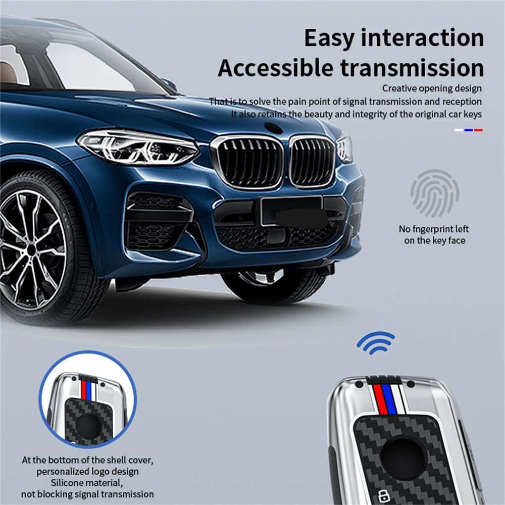 Ontto Luminous Car Key Cover Fit for BMW I7 X7 G07 LCI IX I20 X1 U11 7 Series G70 G09 XM U06 G81 M3 Energy 2023 2024 2025 Metal Smart Shell Case Key Holder Keyring Keychain Accessories Black 2 image number 3