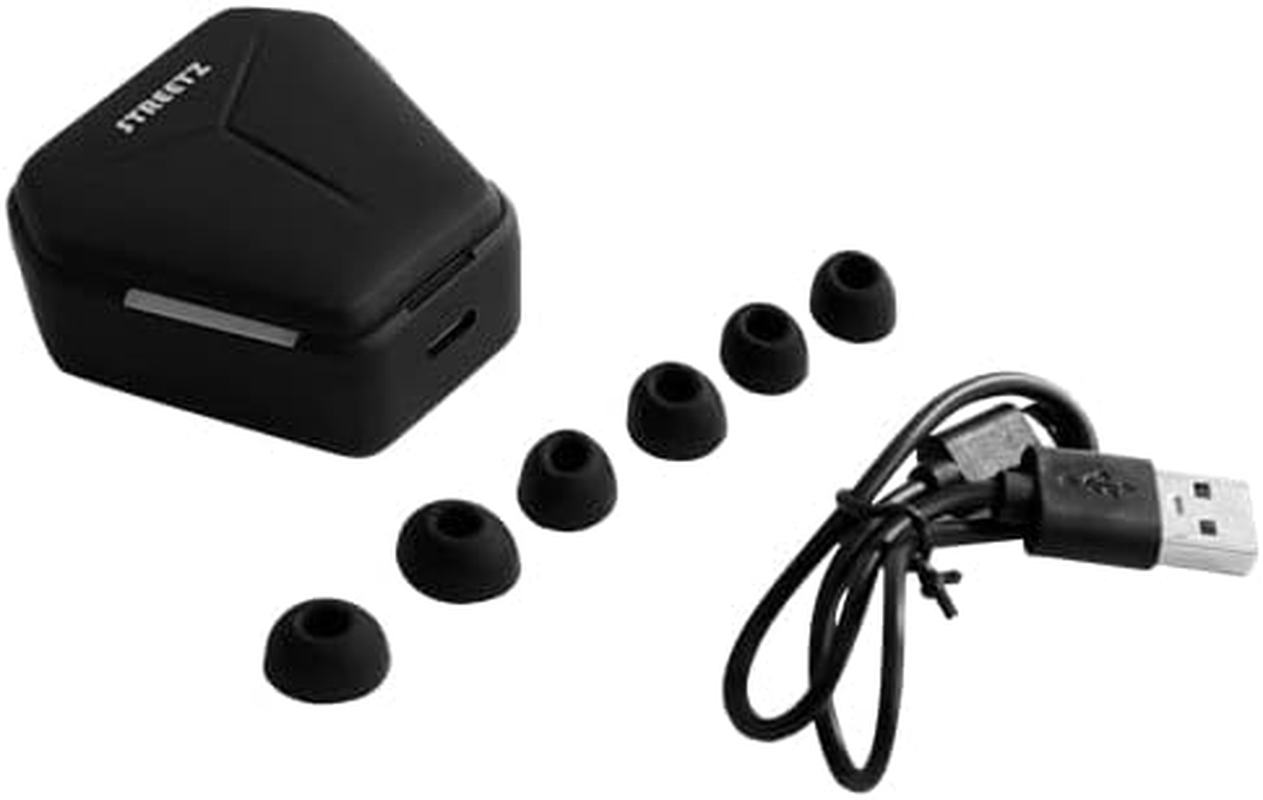 STREETZ TWS-115 Stereo Bluetooth Headphones, In-Ear Wireless Gaming Headphones, Bluetooth 5.0, Built-In Microphone and Quick Charging Case up to 15 Hours Music Playback, Comfortable Normal