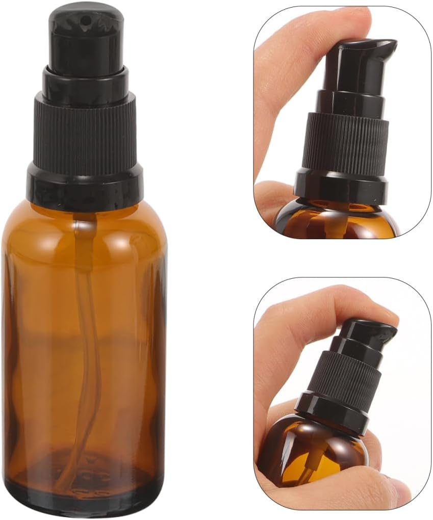 Ipetboom 6Pcs Brown Glass Pump Bottles, Travel Refillable Lotion Dispenser Leakproof Cosmetic Containers for Essential Oils and Liquids for Daily Use and Travel image number 3