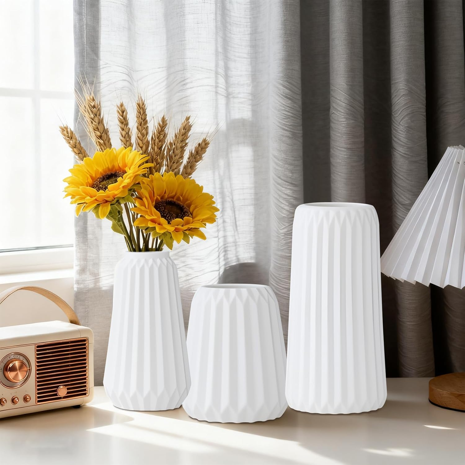 Ceramic Vases Set of 3, White Flower Vases for Home Decor, Modern Boho Farmhouse Style Centerpieces for Wedding, Table, Shelf, Office Decorations image number 2