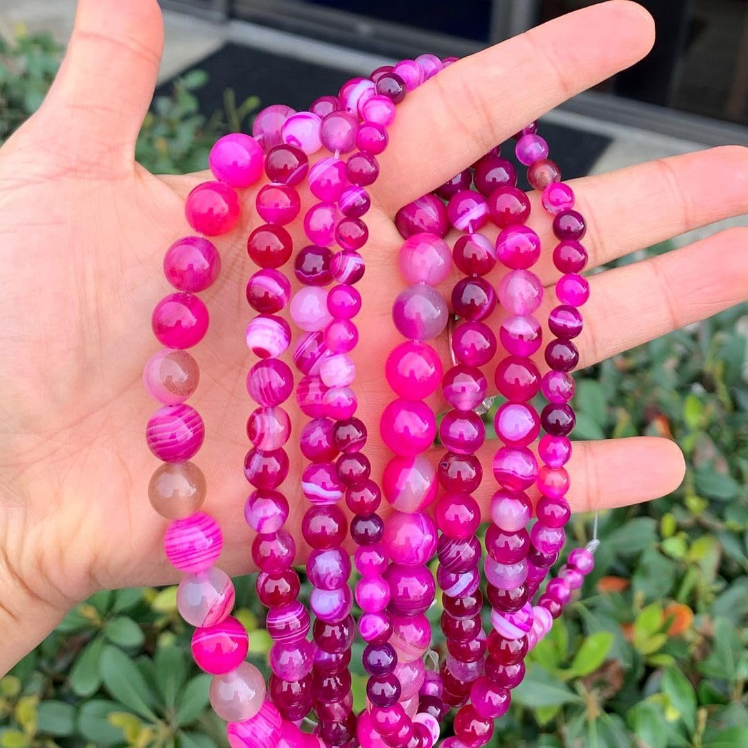 1 Strand Adabele AAA Natural Banded Fuchsia Red Agate Healing Gemstone round Loose Beads 6Mm Gem Stone Spacer (58-62Pcs) for Craft Jewelry Making5-6 image number 4