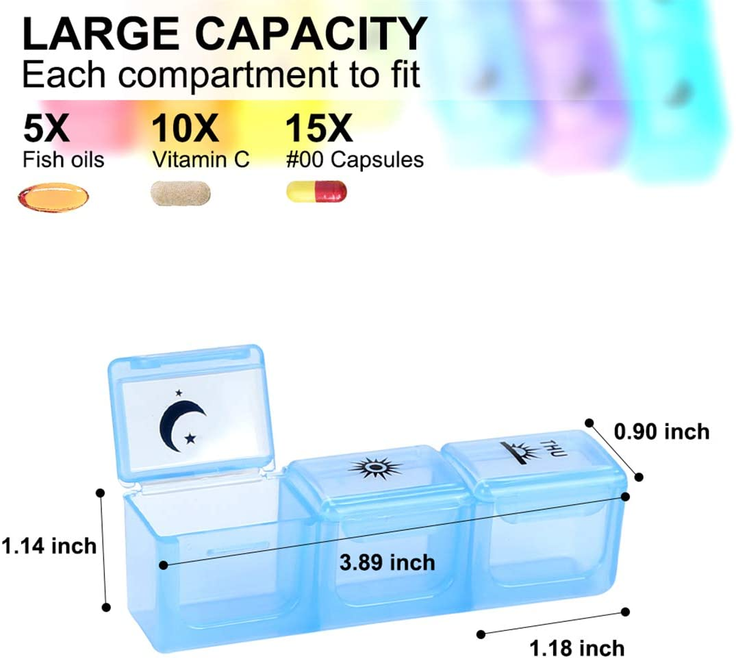 Weekly Pill Organizer,3-Times-A-Day 7 Day Pill Box Large Compartments Moisture-Proof Pill Case Medication Reminder Portable Travel Container for Vitamins Fish Oil Compartments Supplements image number 3