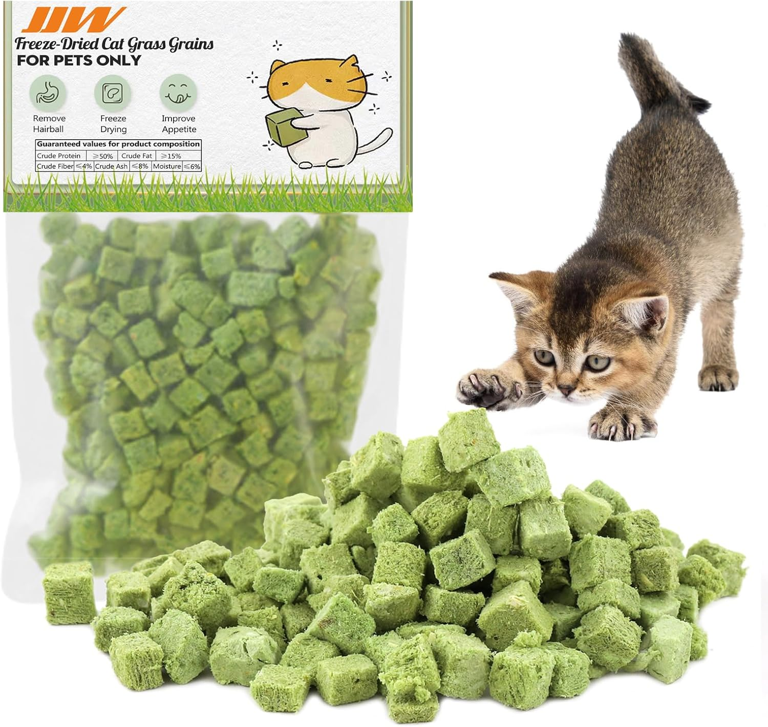 Cat Grass Treats for Cat, 120G Freezed Drying Snacks for Cats, Edible Cat Chew Toys, Kitten Treats for Cleaning Teeth Remove Hair Ball (120G) image number 3