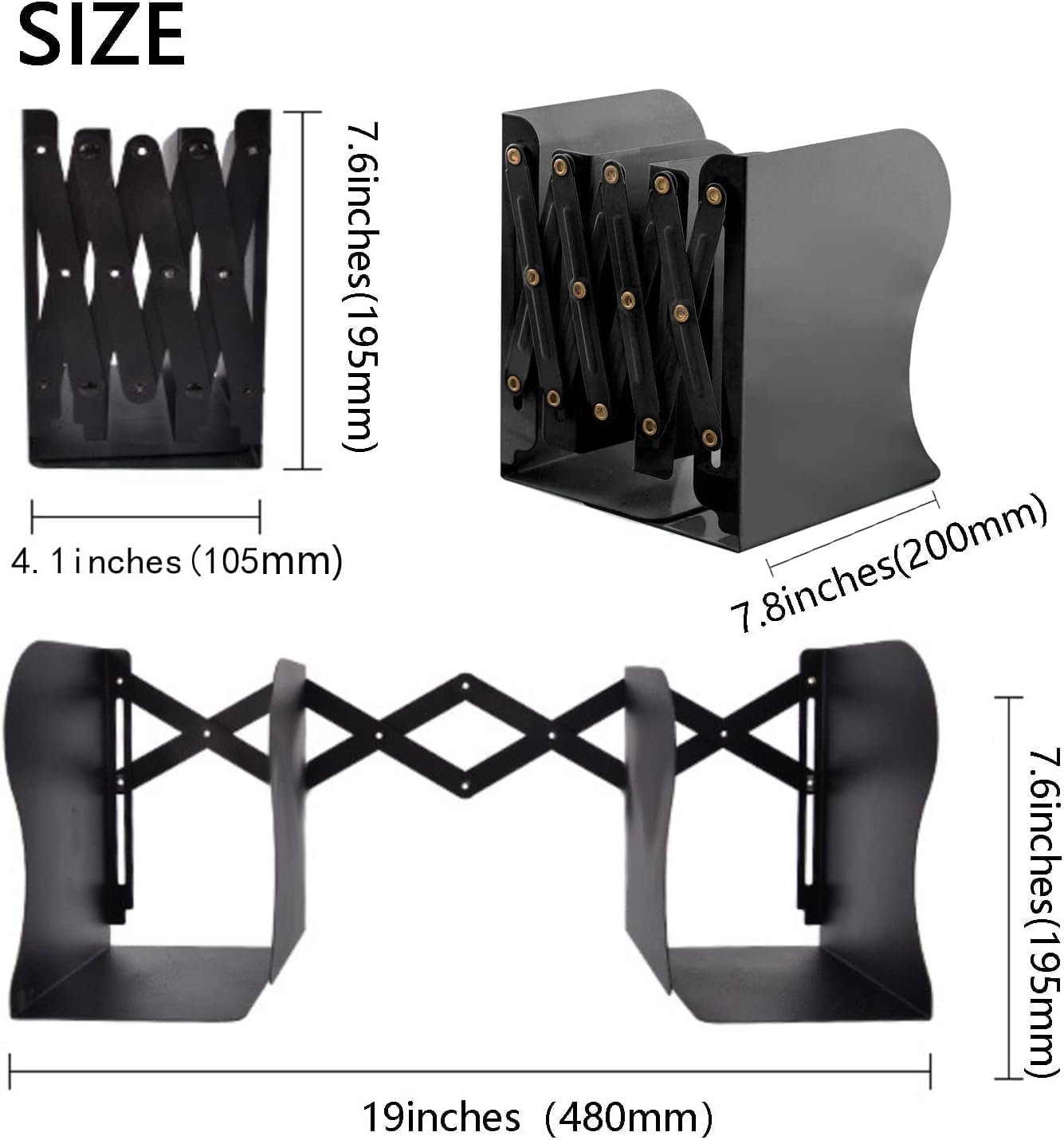 Bookend, Adjustable Bookends, Metal Bookends, Expandable Book End, Non-Skid Heavy Duty Book Stopper, Book End for Shelf Library Home Classroom School Office image number 5
