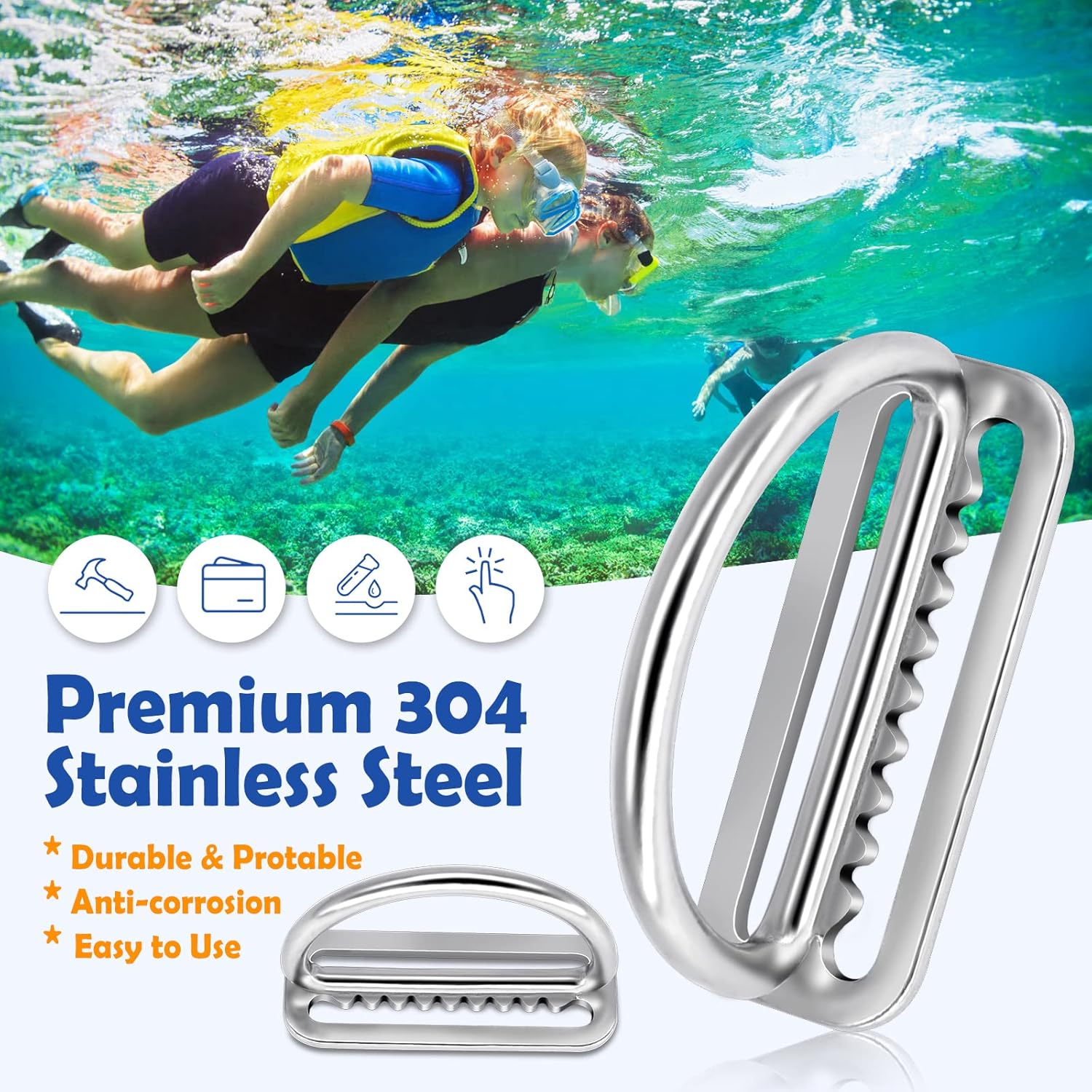 Dawitrly 2Pack Weight Belt Keeper, 5Cm/2'' Stainless Steel Serrated Scuba Diving Weight Belt Retainer Stopper with D Ring for Dive Gear and BCD Accessories image number 5