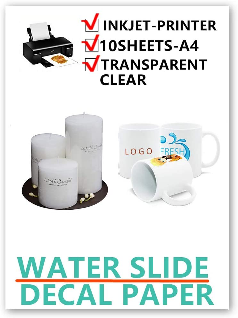 10Sheets Ink-Jet Clear Waterslide Decal Paper for Water Transfer DIY Candle Model Logo image number 1