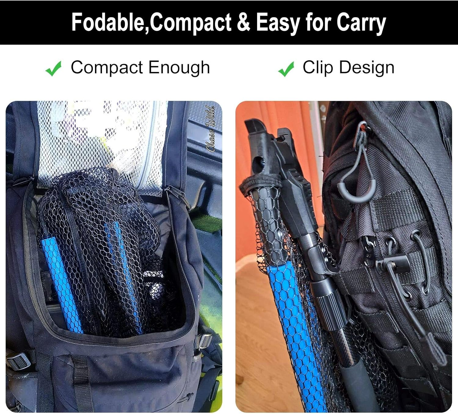 PLUSINNO Fishing Net Fish Landing Net, Foldable Collapsible Telescopic Pole Handle, Durable Nylon Material Mesh, Safe Fish Catching or Releasing