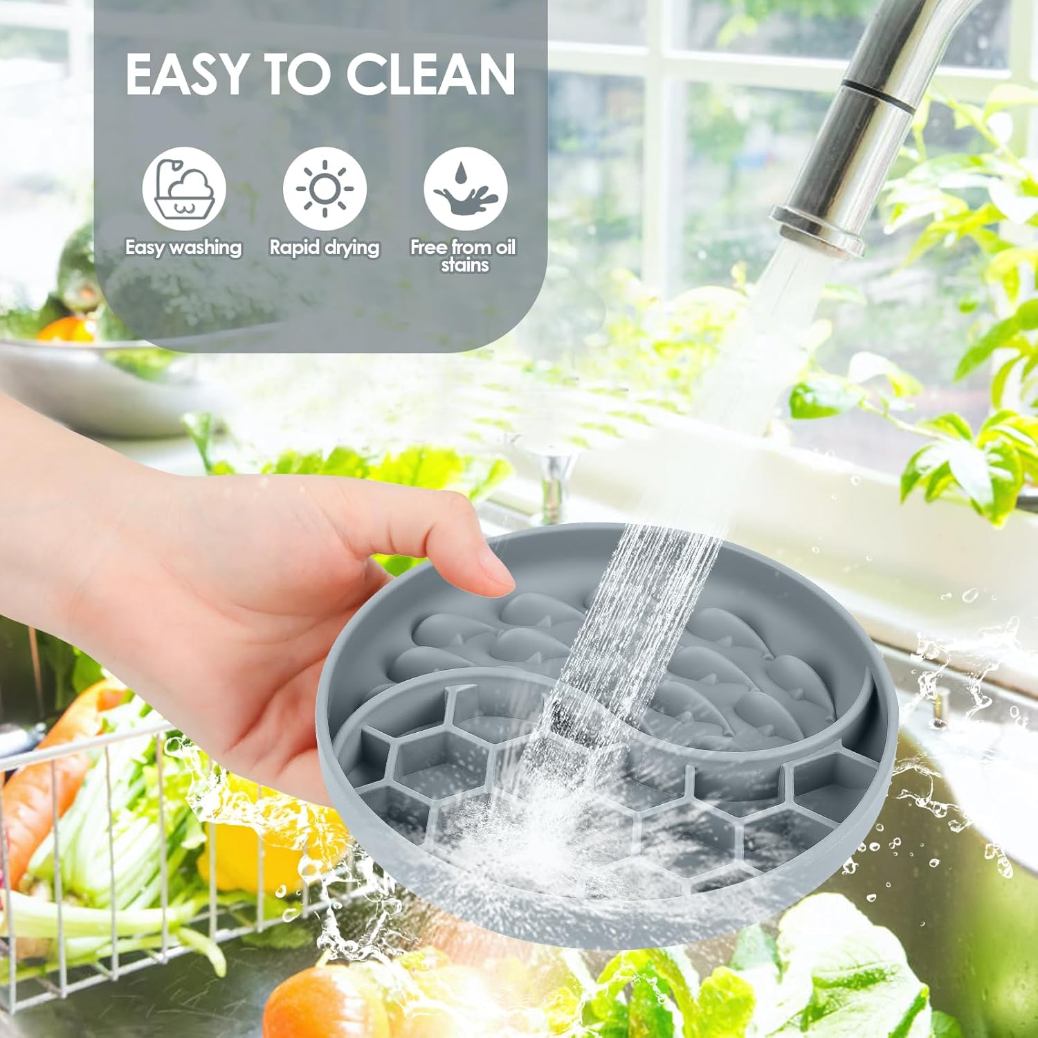 Slow Feeding Cat Bowl, Cat Feeding Bowl, Dog Bowl, Anti-Slinging Bowl, for Cats and Small Dogs (Grey) image number 2