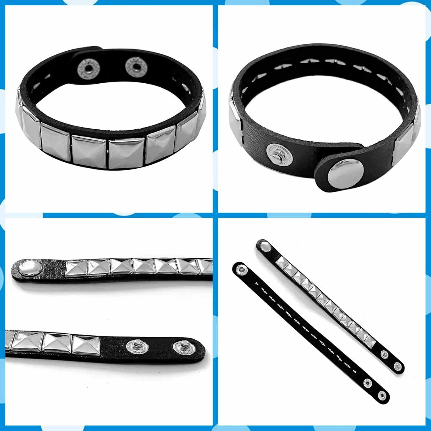 Tosmifairy 3 Pieces Punk Rock Leather Bracelets for Women Pop 80S 90S Emo Jewelry Accessories Retro Spiked Adjustable Wrap Wrist Cuffs image number 5