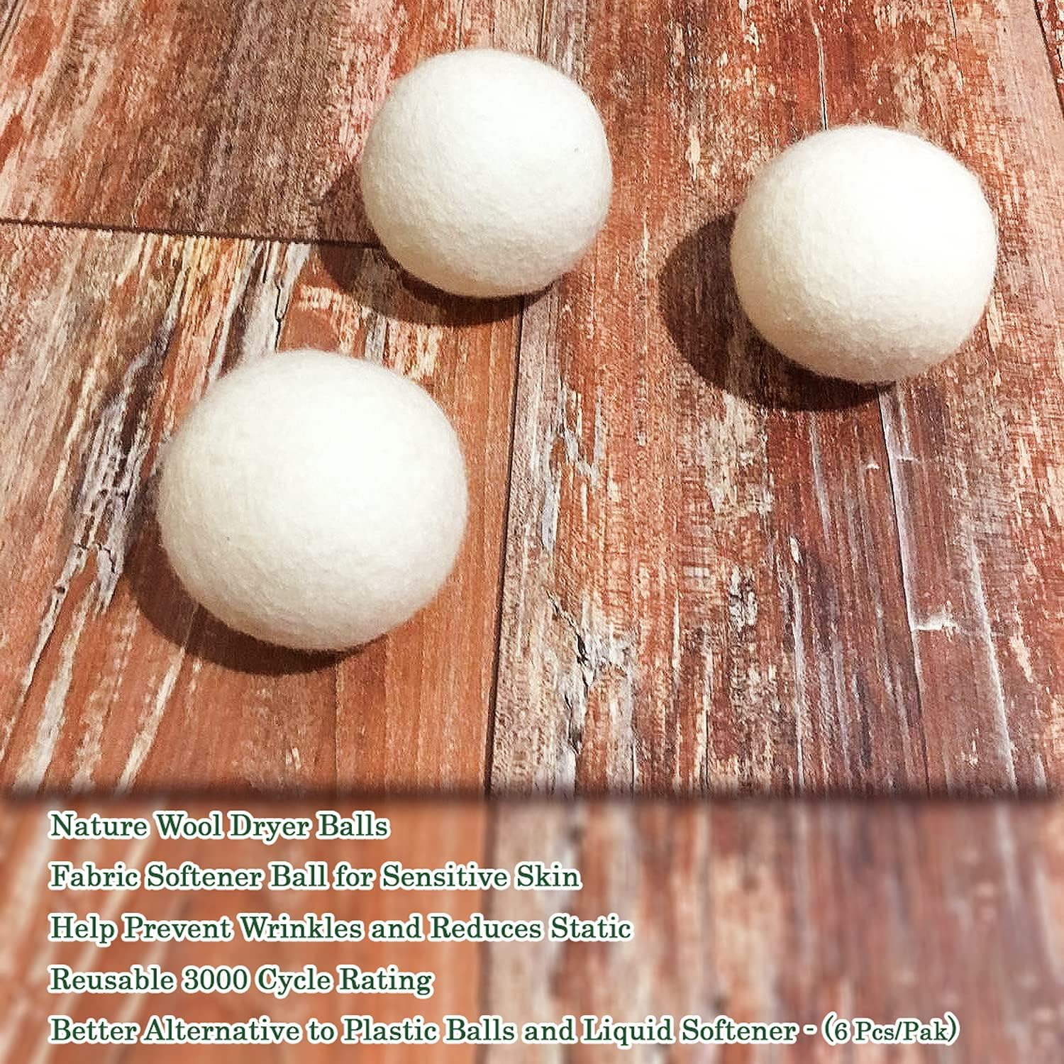 Lauterye Wool Dryer Balls 6-Pack 100% Made of Organic New Zealand Wool,Natural Fabric Softener,Reusable,Hypoallergenic,Chemical-Free,Anti-Static,Lint-Free, Odorless，A Mother'S Love Never Changes. image number 4
