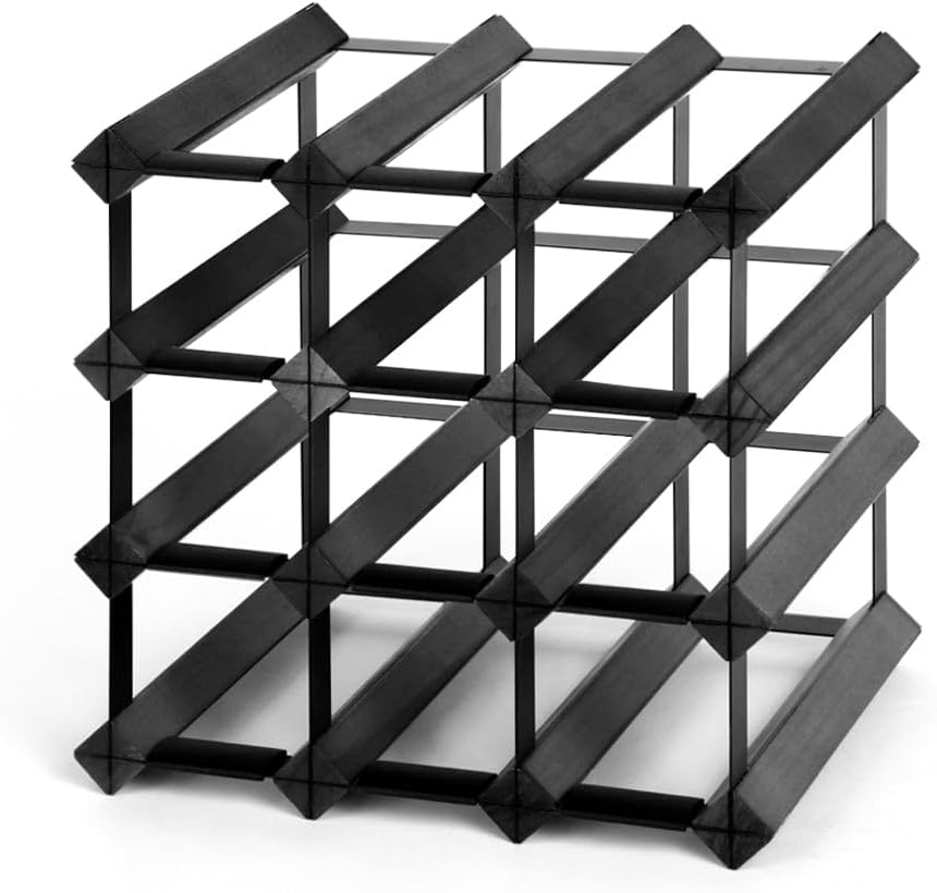 Artiss 4 Tier 12 Bottle Wine Rack, Wooden Timber Wines Bottles Storage Racks Holder Freestanding Display Organiser for Kitchen Cellar Bar, Stackable Modular Pine Wood 32 X 32 X 23.5Cm Black image number 2